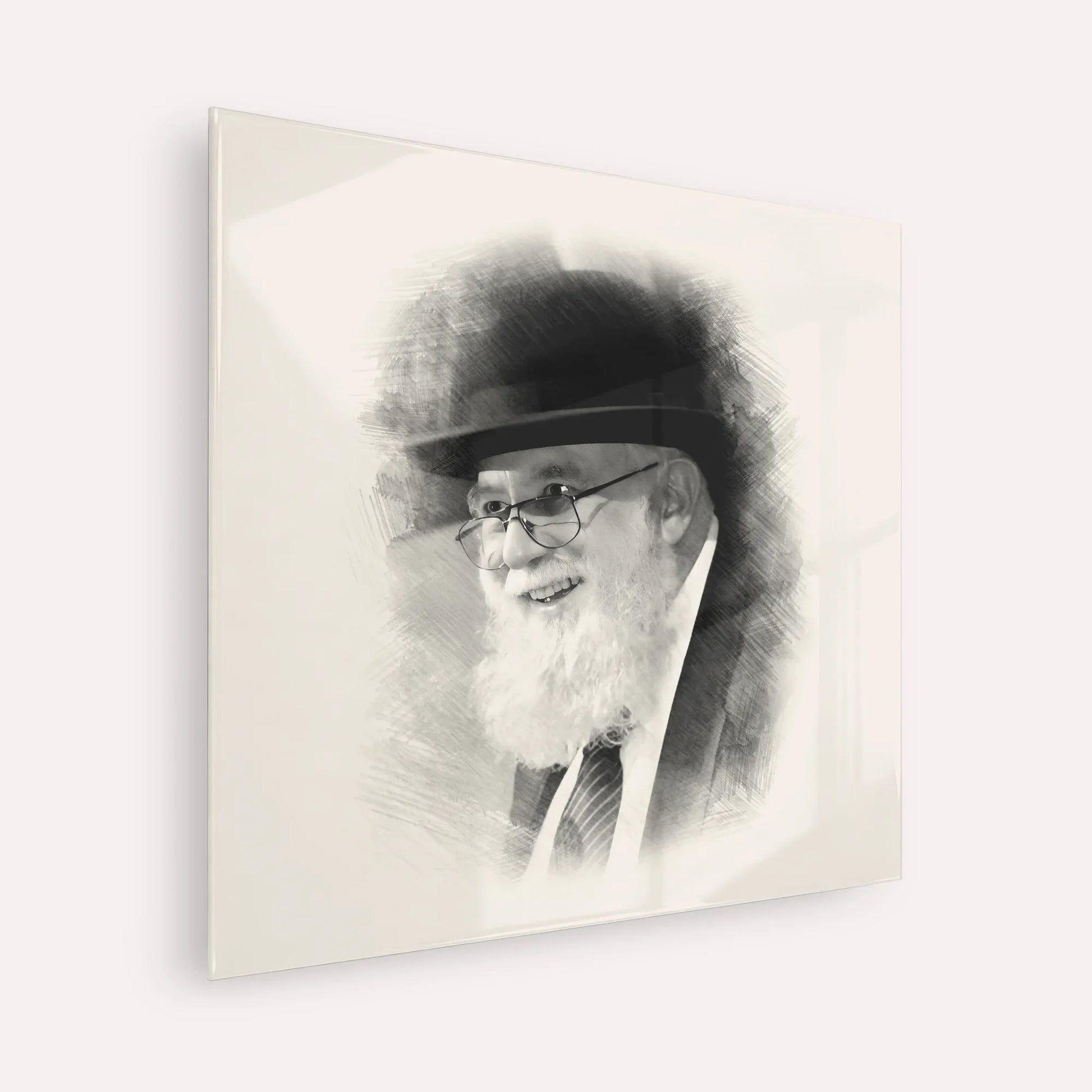 Rabbi Noah Weinberg – Black & White – Acrylic Glass Square | Jewish Wall Art, Gedolim Pictures