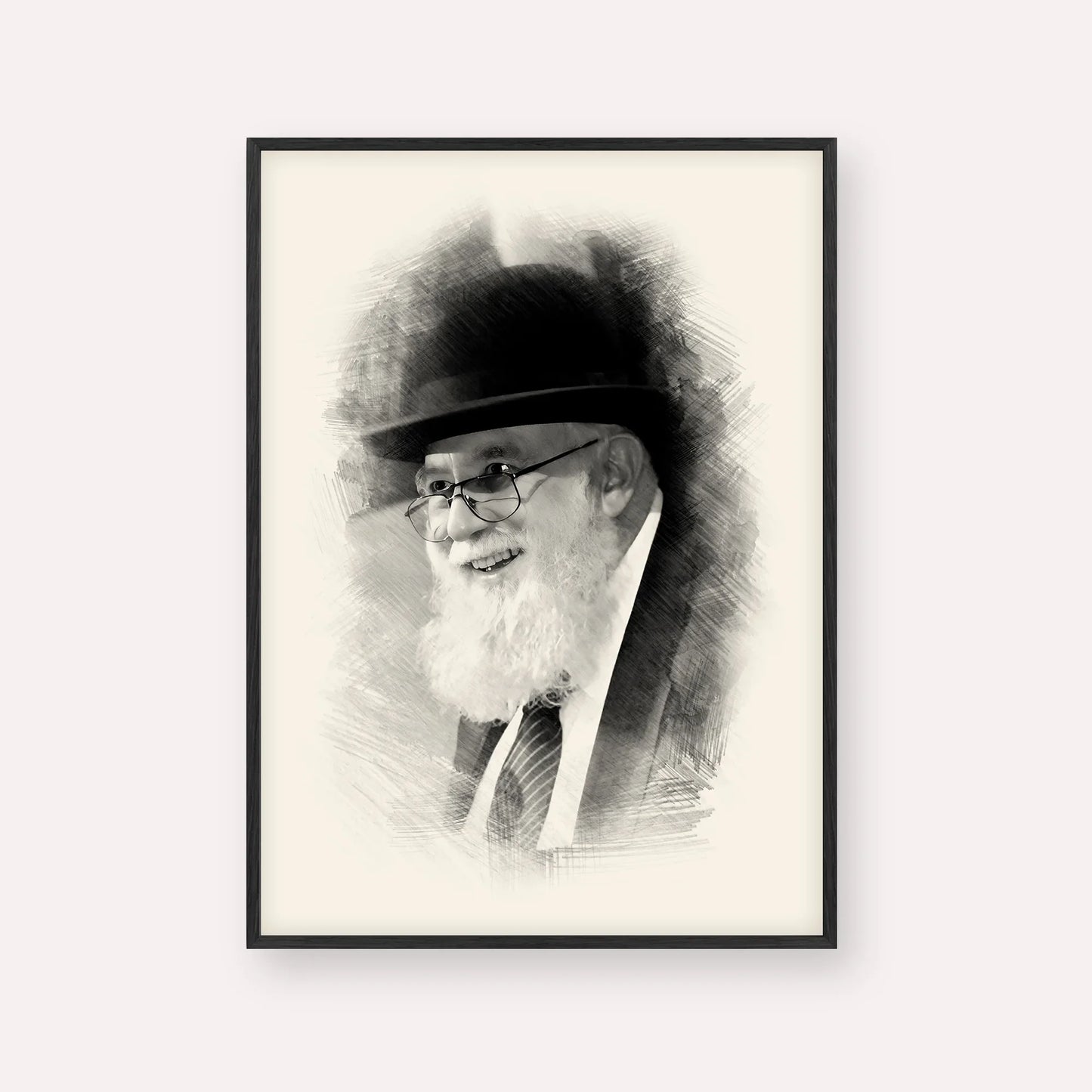 Rabbi Noah Weinberg – Black & White – Black Frame Vertical | Jewish Wall Art, Gedolim Pictures