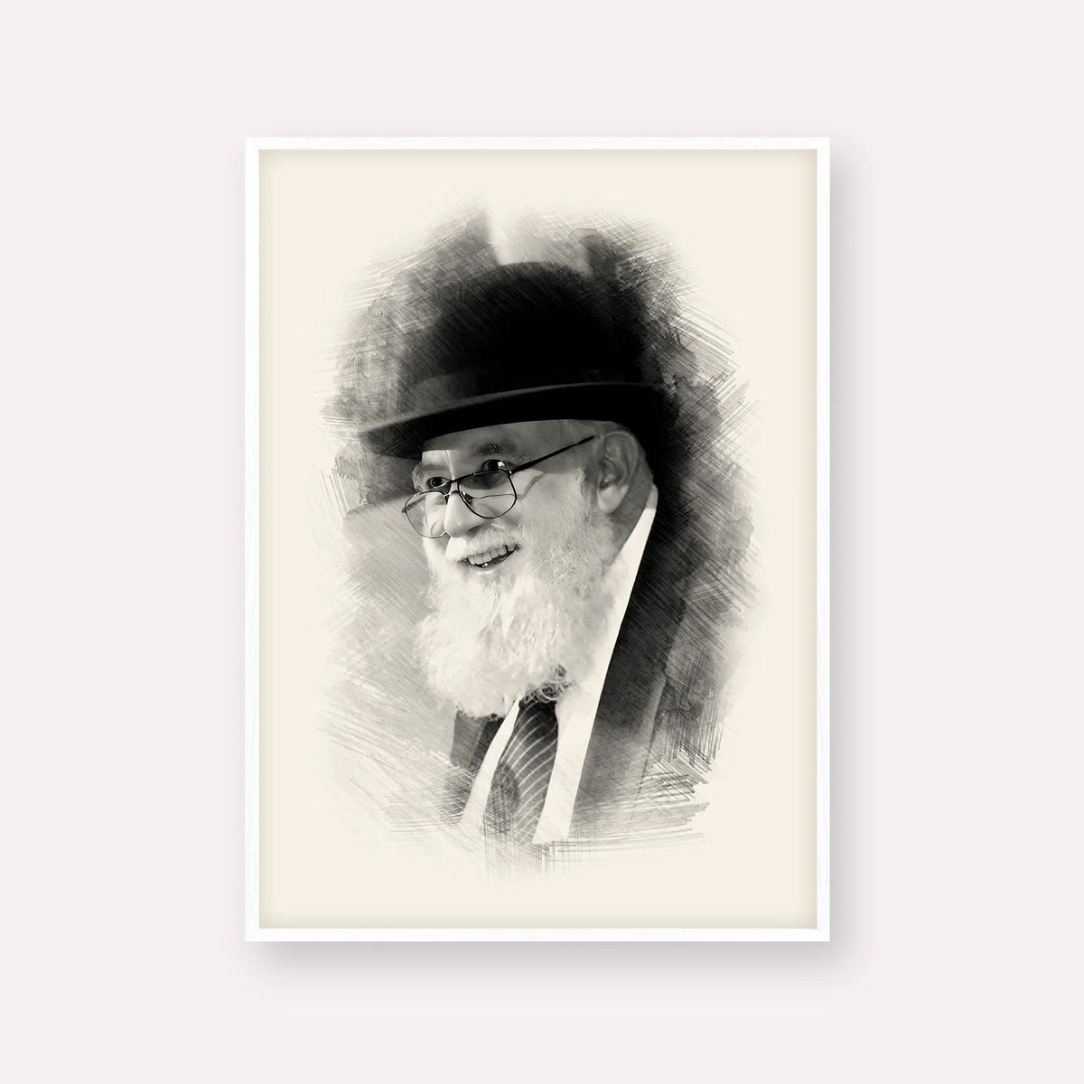 Rabbi Noah Weinberg – Black & White – White Frame Vertical | Jewish Wall Art, Gedolim Pictures