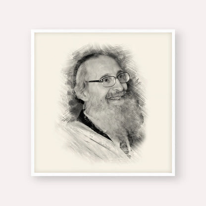 Rabbi Nosson Tzvi Finkel – Black & White – White Frame Square | Jewish Wall Art, Gedolim Pictures