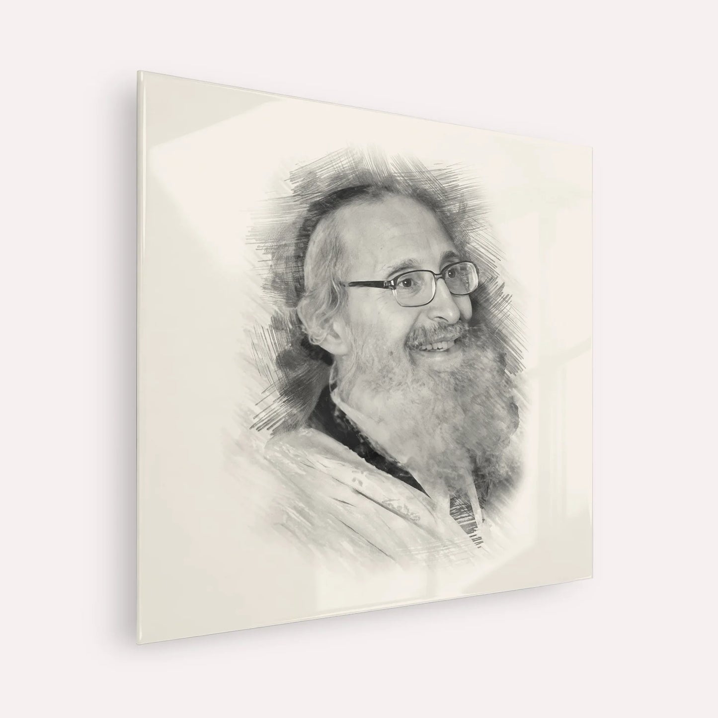 Rabbi Nosson Tzvi Finkel – Black & White – Acrylic Glass Square | Jewish Wall Art, Gedolim Pictures