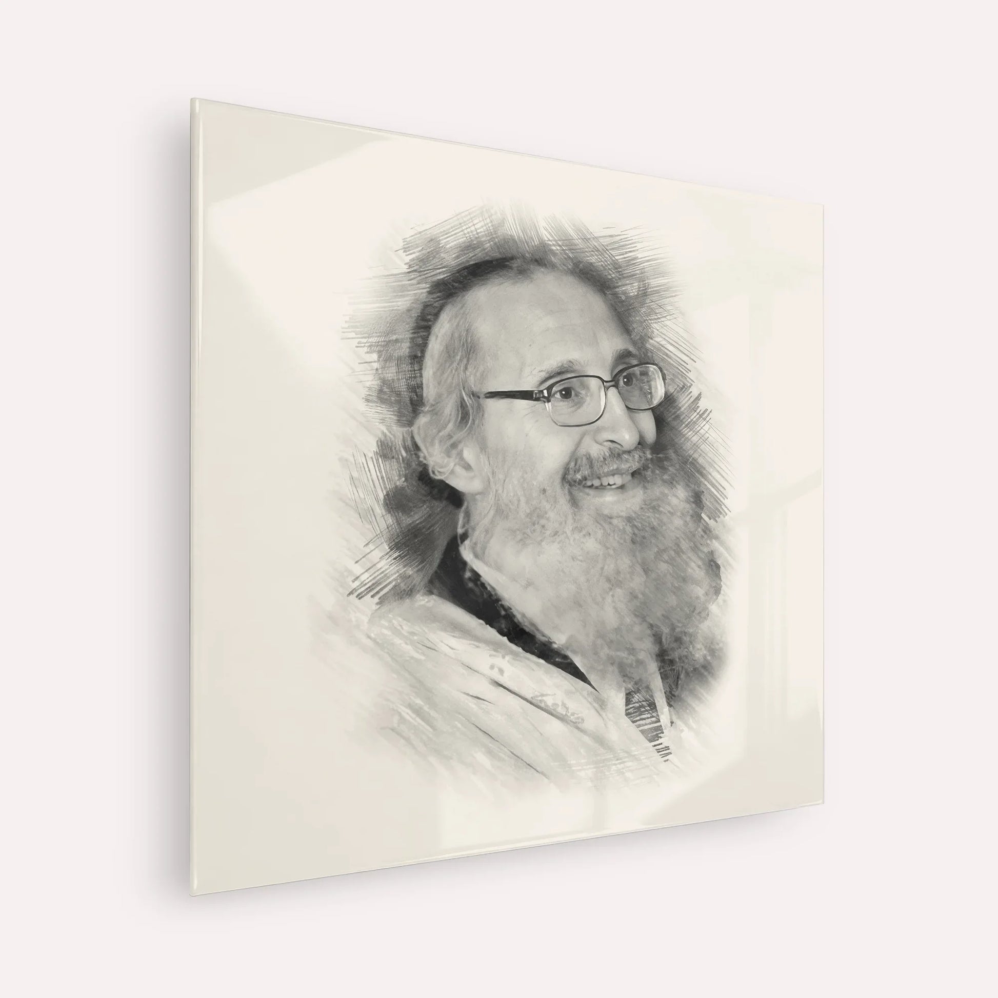 Rabbi Nosson Tzvi Finkel – Black & White – Acrylic Glass Square | Jewish Wall Art, Gedolim Pictures