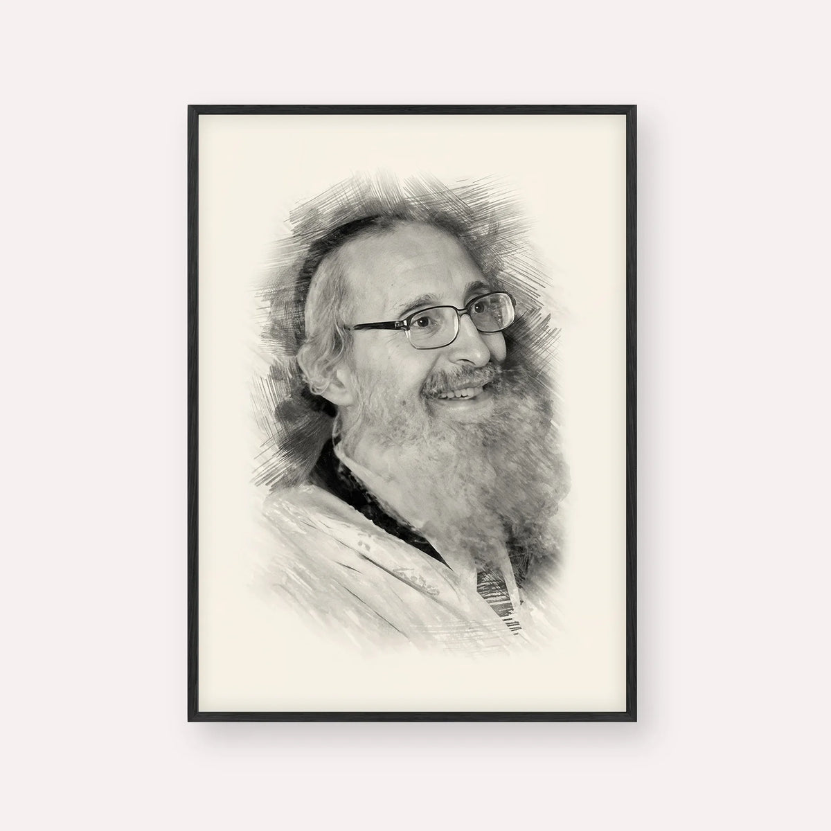 Rabbi Nosson Tzvi Finkel – Black & White – Black Frame Vertical | Jewish Wall Art, Gedolim Pictures