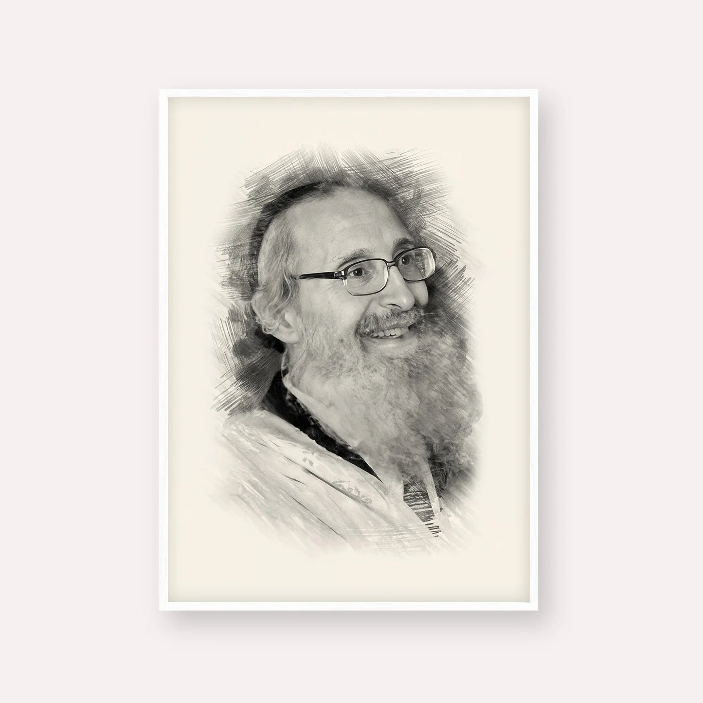 Rabbi Nosson Tzvi Finkel – Black & White – White Frame Vertical | Jewish Wall Art, Gedolim Pictures