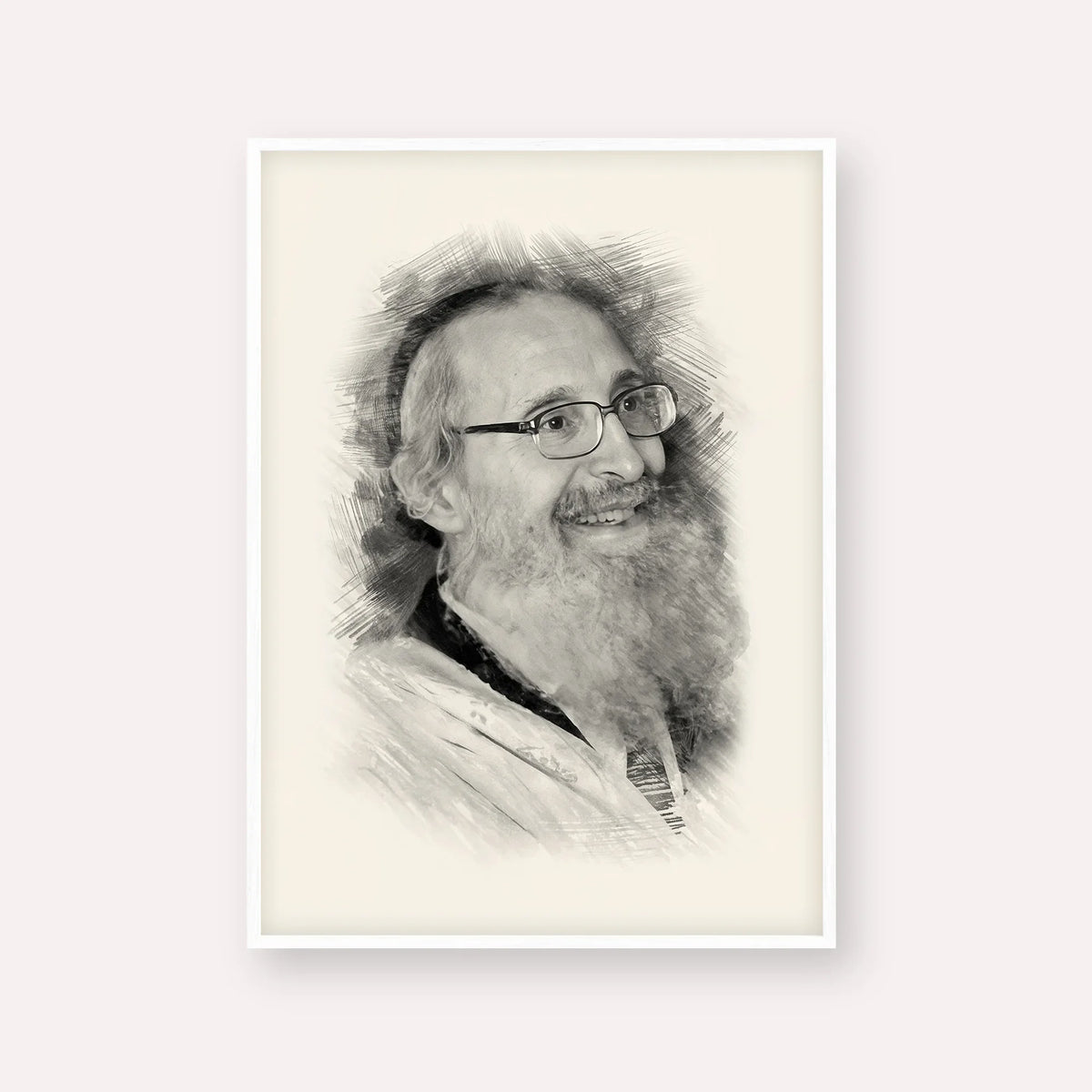 Rabbi Nosson Tzvi Finkel – Black & White – White Frame Vertical | Jewish Wall Art, Gedolim Pictures