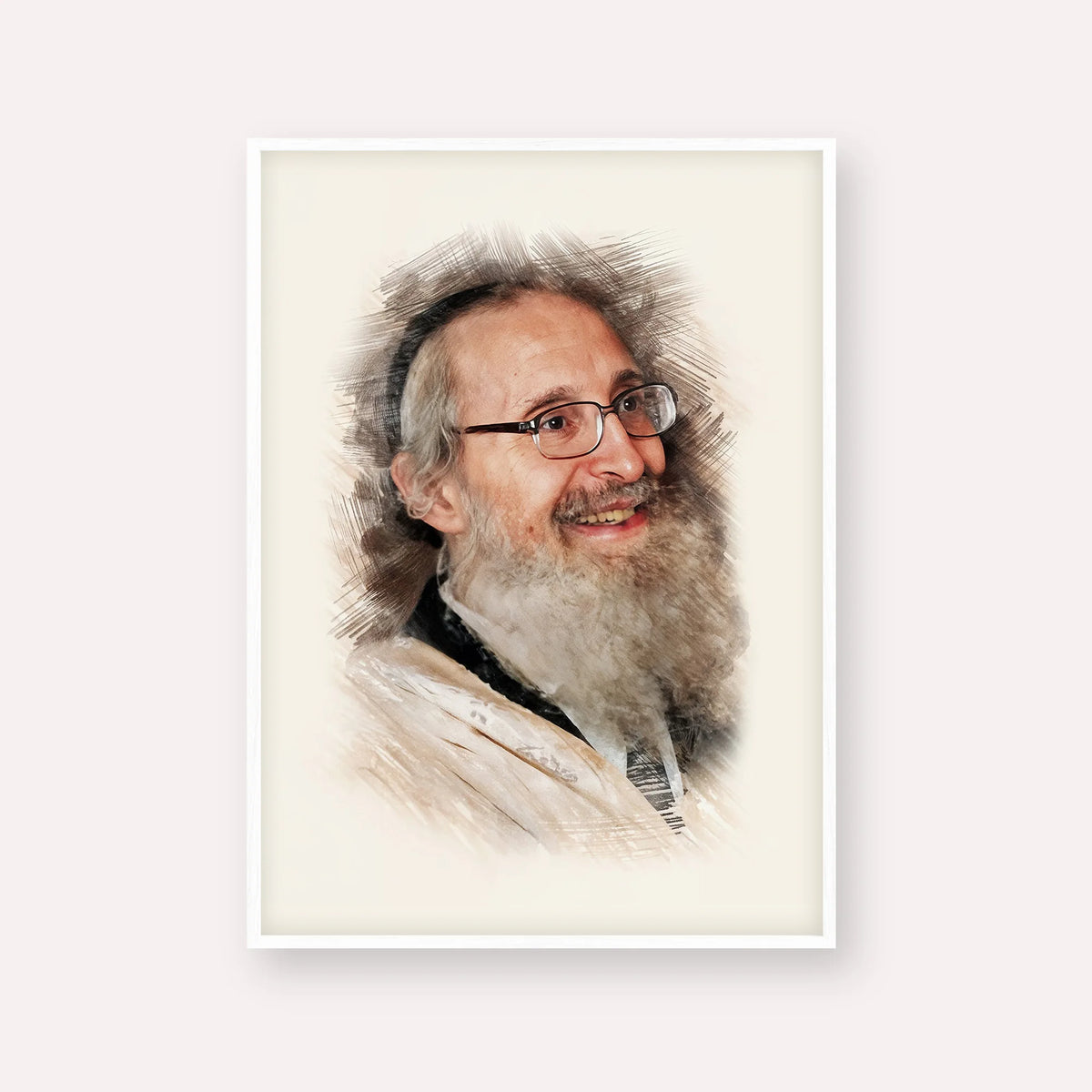 Rabbi Nosson Tzvi Finkel – White Frame Vertical | Jewish Wall Art, Gedolim Pictures