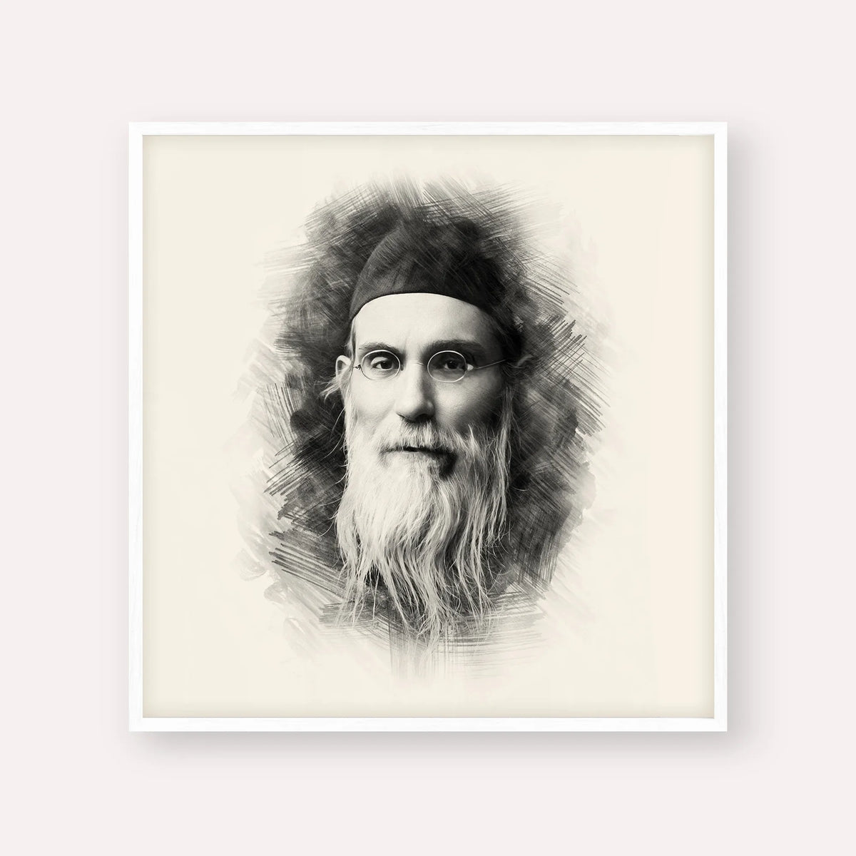 Rabbi Nosson Tzvi Finkel (Alter of Slabodka) – Black & White – White Frame Square | Jewish Wall Art, Gedolim Pictures