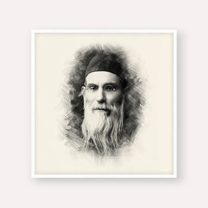 Rabbi Nosson Tzvi Finkel (Alter of Slabodka) – Black & White – White Frame Square | Jewish Wall Art, Gedolim Pictures