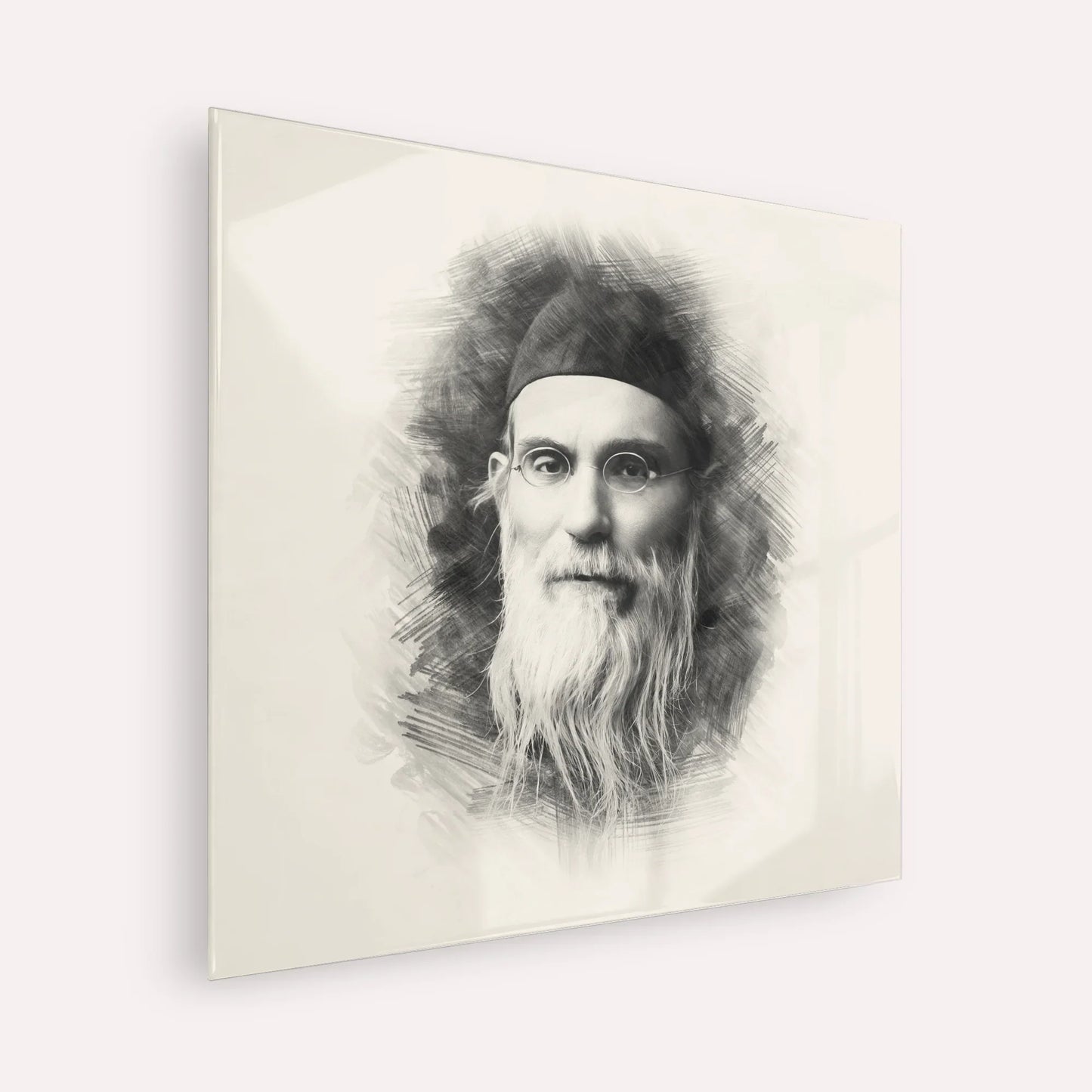 Rabbi Nosson Tzvi Finkel (Alter of Slabodka) – Black & White – Acrylic Glass Square | Jewish Wall Art, Gedolim Pictures