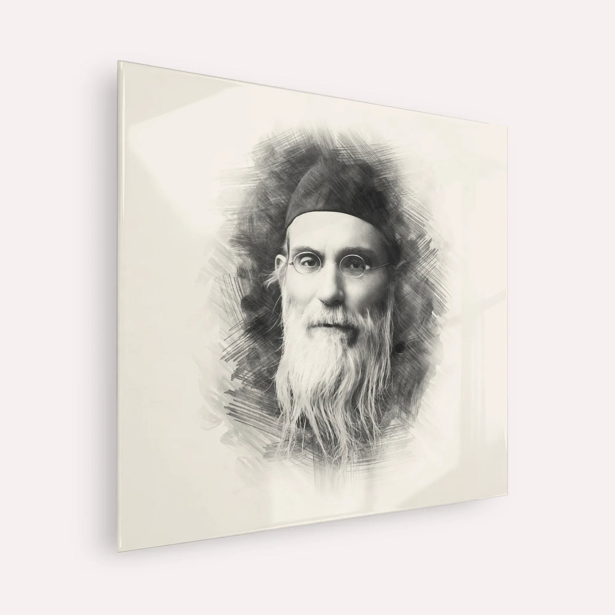 Rabbi Nosson Tzvi Finkel (Alter of Slabodka) – Black & White – Acrylic Glass Square | Jewish Wall Art, Gedolim Pictures