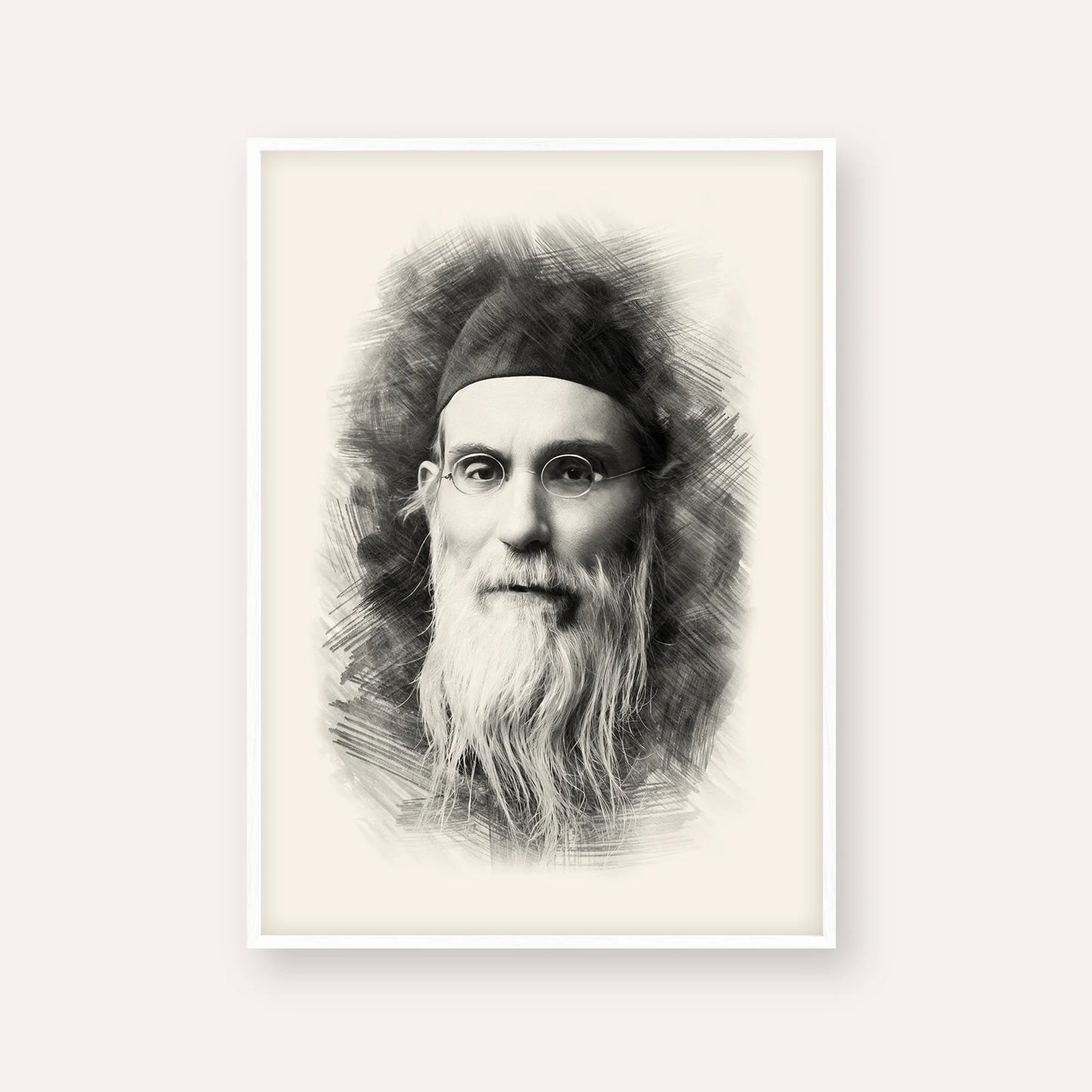 Rabbi Nosson Tzvi Finkel (Alter of Slabodka) – Black & White – White Frame Vertical | Jewish Wall Art, Gedolim Pictures
