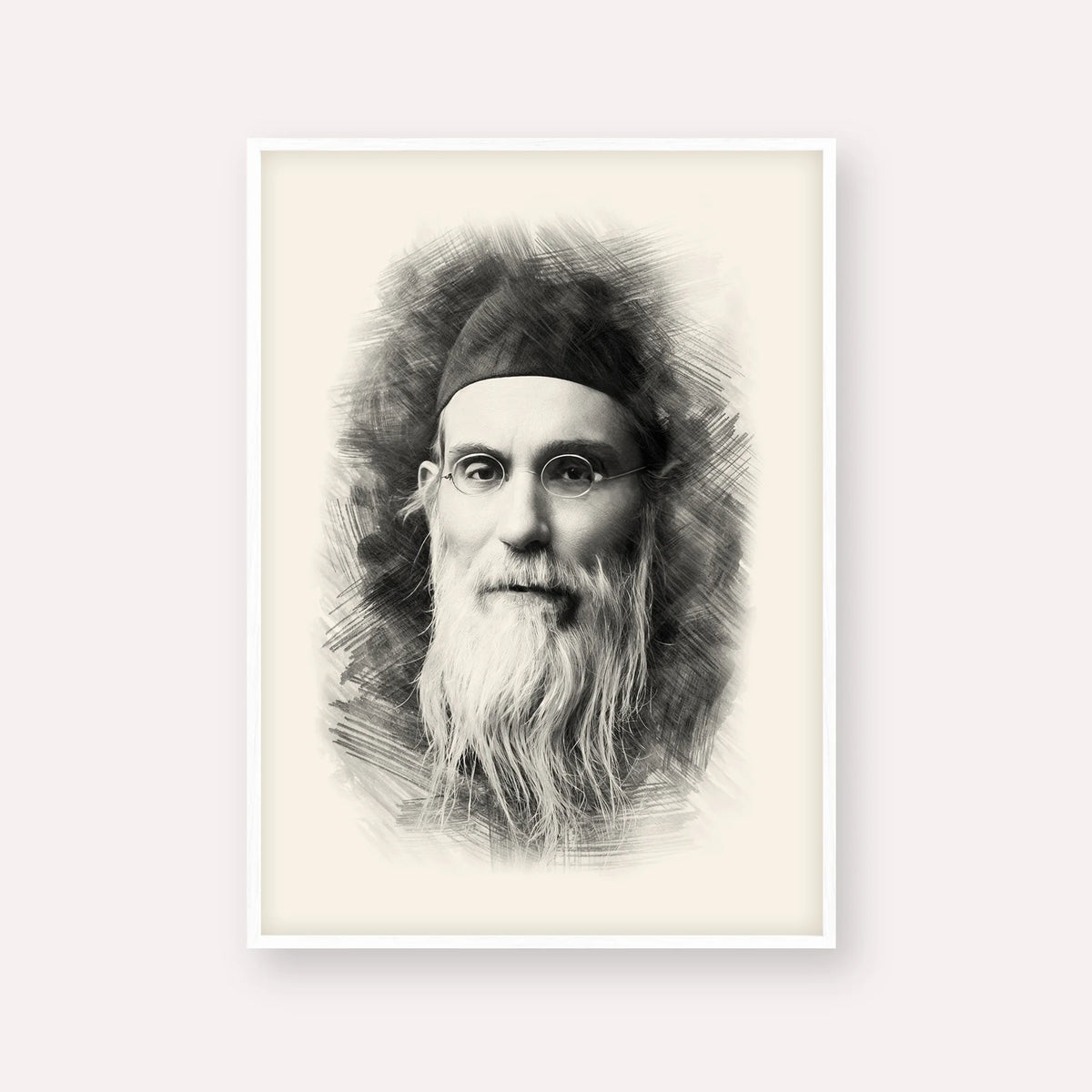 Rabbi Nosson Tzvi Finkel (Alter of Slabodka) – Black & White – White Frame Vertical | Jewish Wall Art, Gedolim Pictures