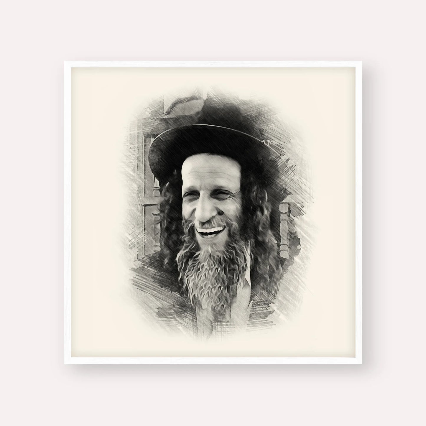 Rabbi Ofer Erez – Black & White – White Frame Square | Jewish Wall Art, Gedolim Pictures