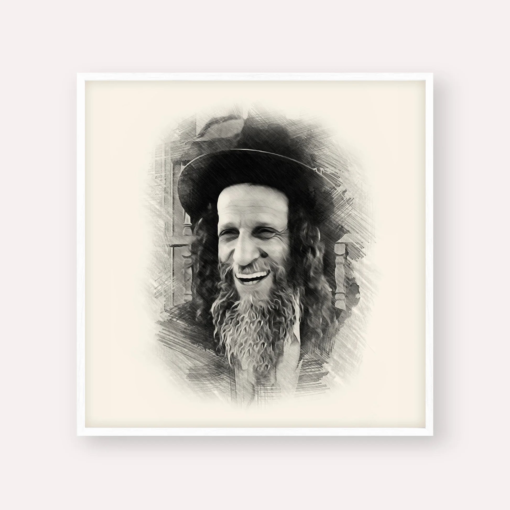 Rabbi Ofer Erez – Black & White – White Frame Square | Jewish Wall Art, Gedolim Pictures