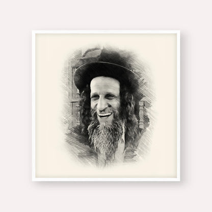 Rabbi Ofer Erez – Black & White – White Frame Square | Jewish Wall Art, Gedolim Pictures