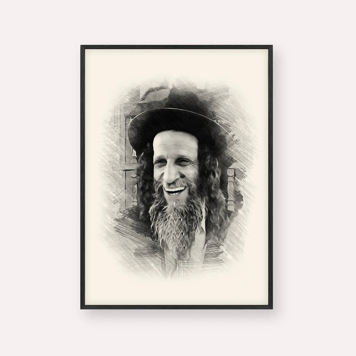 Rabbi Ofer Erez – Black & White – Black Frame Vertical | Jewish Wall Art, Gedolim Pictures