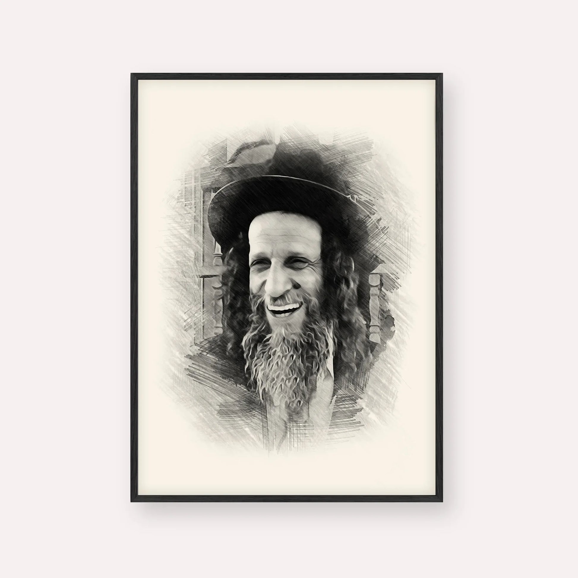 Rabbi Ofer Erez – Black & White – Black Frame Vertical | Jewish Wall Art, Gedolim Pictures