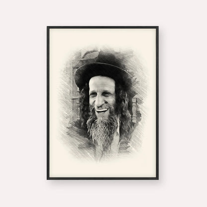 Rabbi Ofer Erez – Black & White – Black Frame Vertical | Jewish Wall Art, Gedolim Pictures