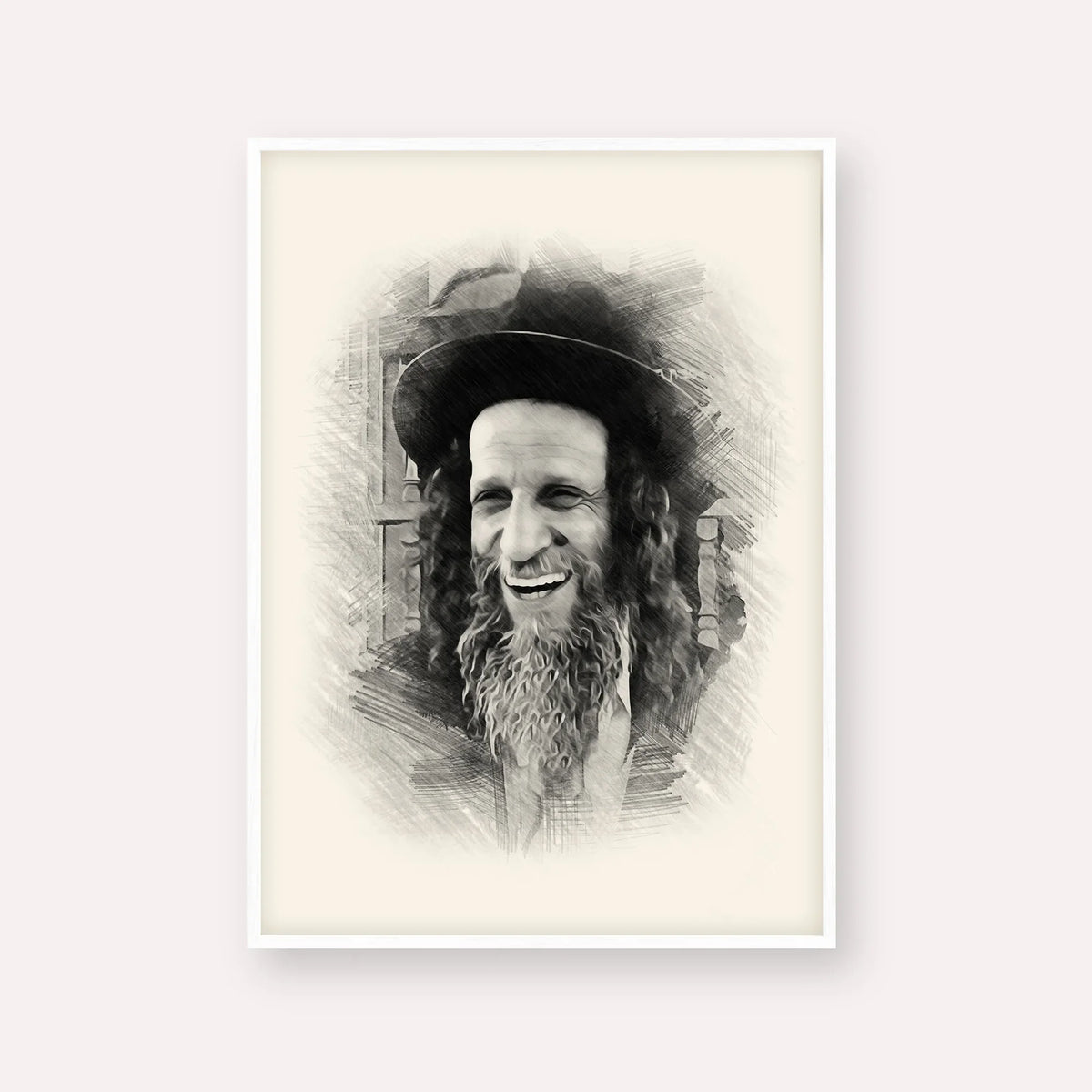 Rabbi Ofer Erez – Black & White – White Frame Vertical | Jewish Wall Art, Gedolim Pictures
