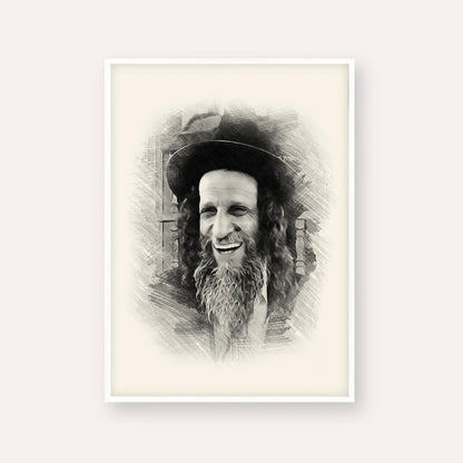 Rabbi Ofer Erez – Black & White – White Frame Vertical | Jewish Wall Art, Gedolim Pictures