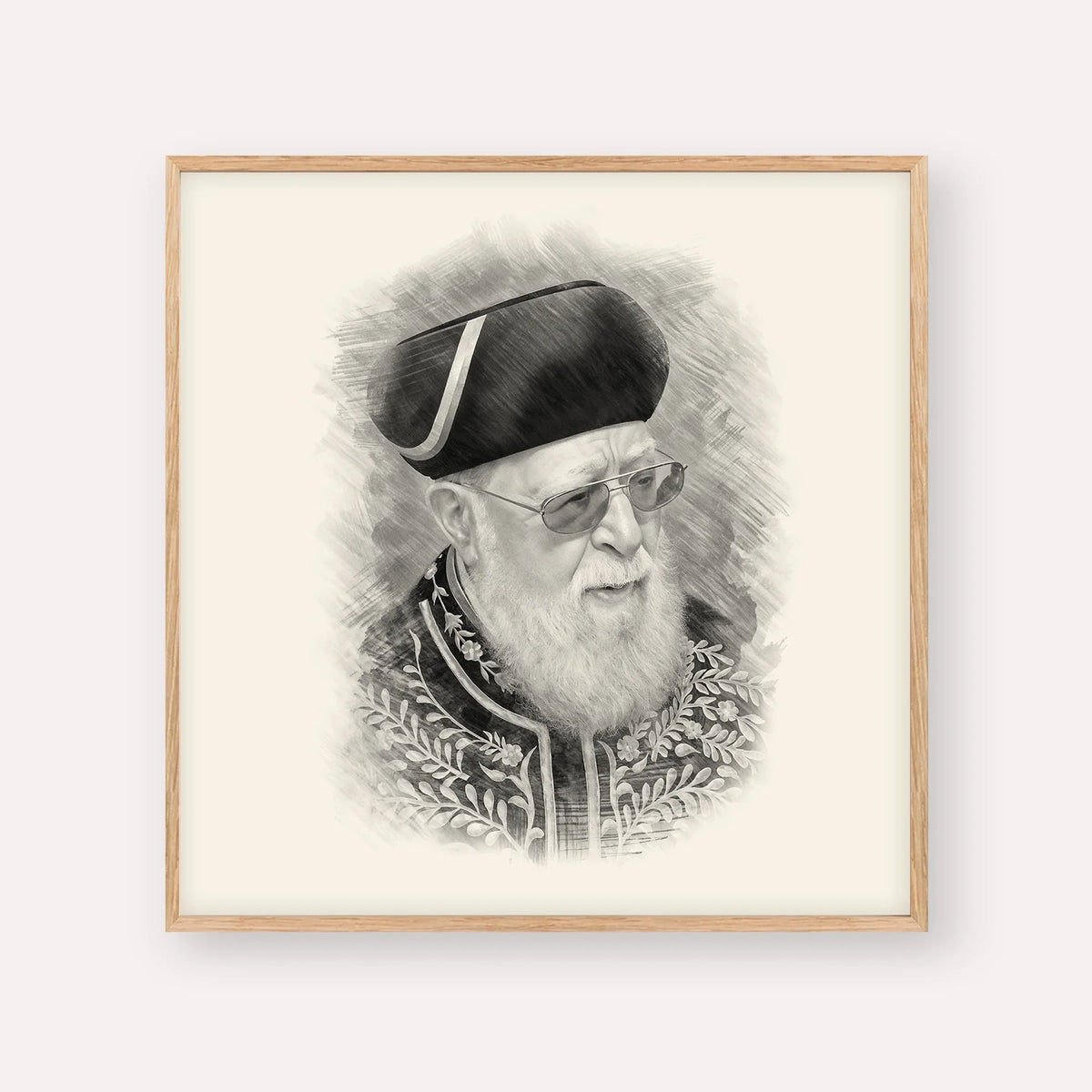 Rabbi Ovadia Yosef – Black & White – Wood Frame Square | Jewish Wall Art, Gedolim Pictures