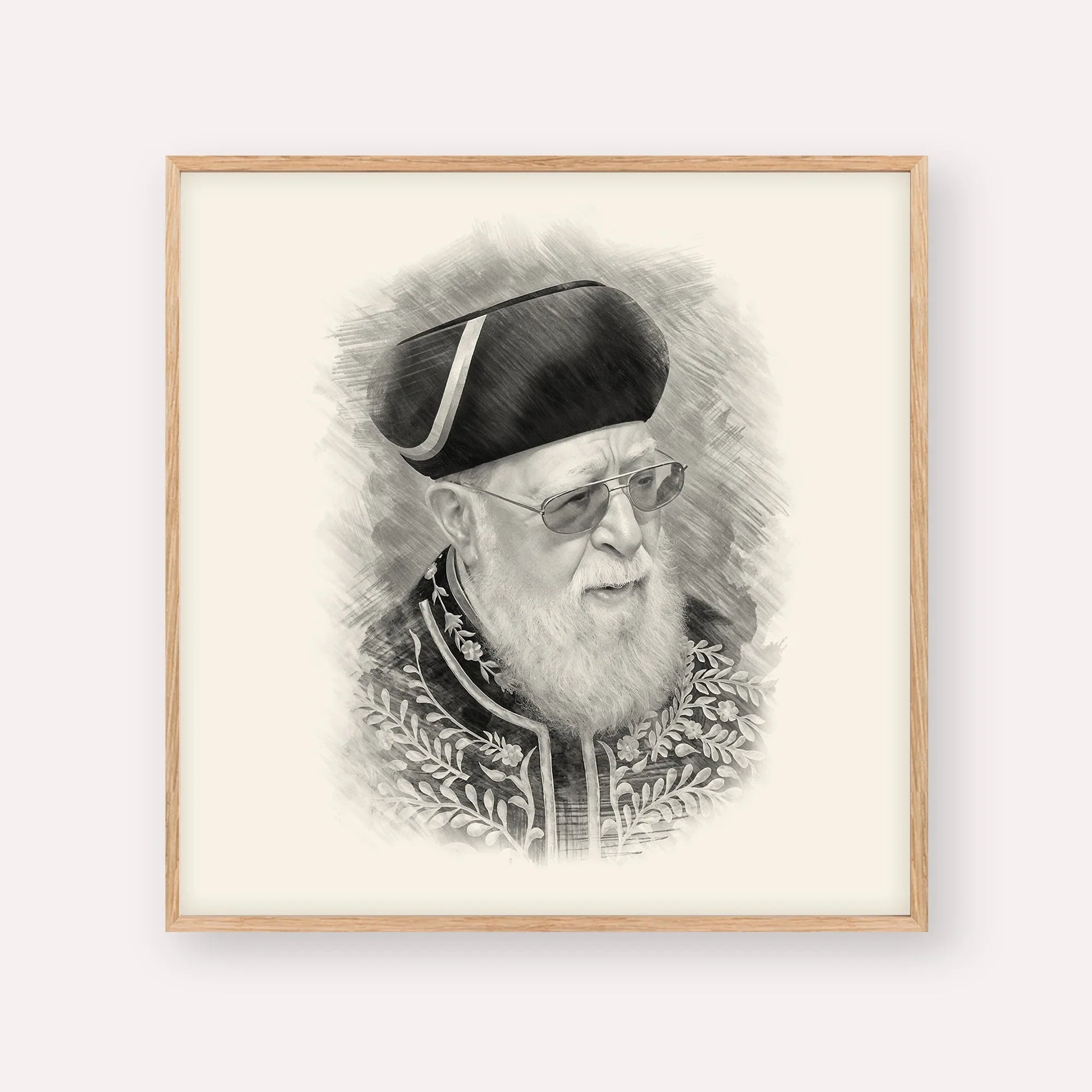 Rabbi Ovadia Yosef – Black & White – Wood Frame Square | Jewish Wall Art, Gedolim Pictures