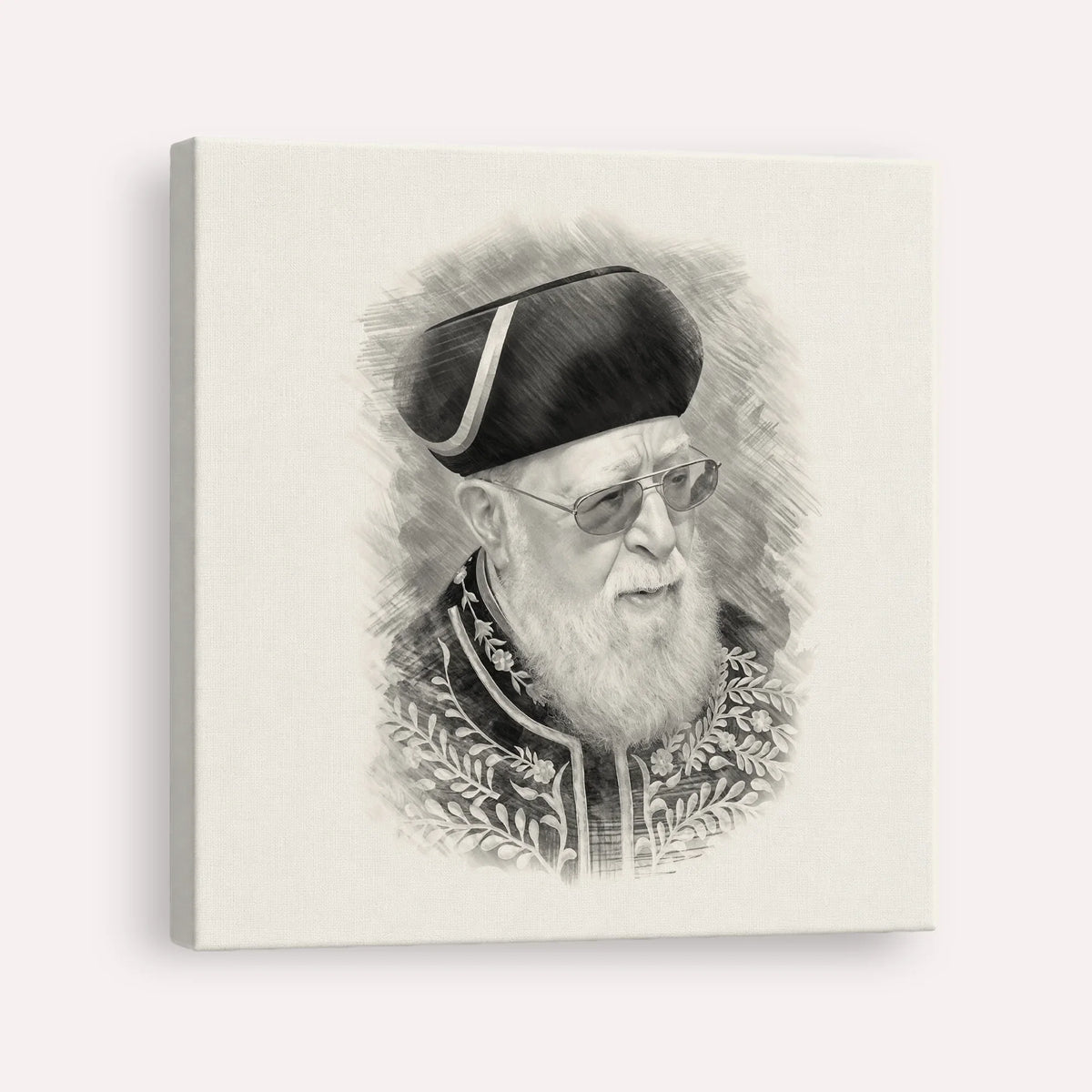 Rabbi Ovadia Yosef – Black & White – Canvas Square | Jewish Wall Art, Gedolim Pictures