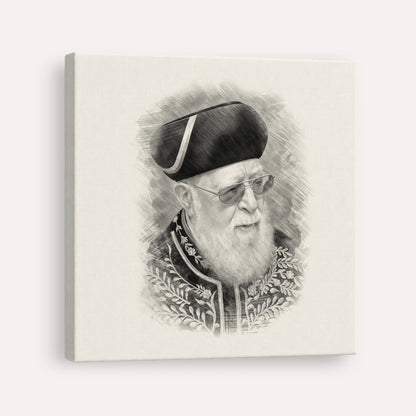 Rabbi Ovadia Yosef – Black & White – Canvas Square | Jewish Wall Art, Gedolim Pictures