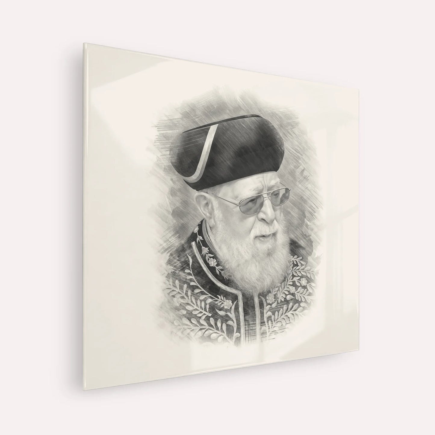 Rabbi Ovadia Yosef – Black & White – Acrylic Glass Square | Jewish Wall Art, Gedolim Pictures