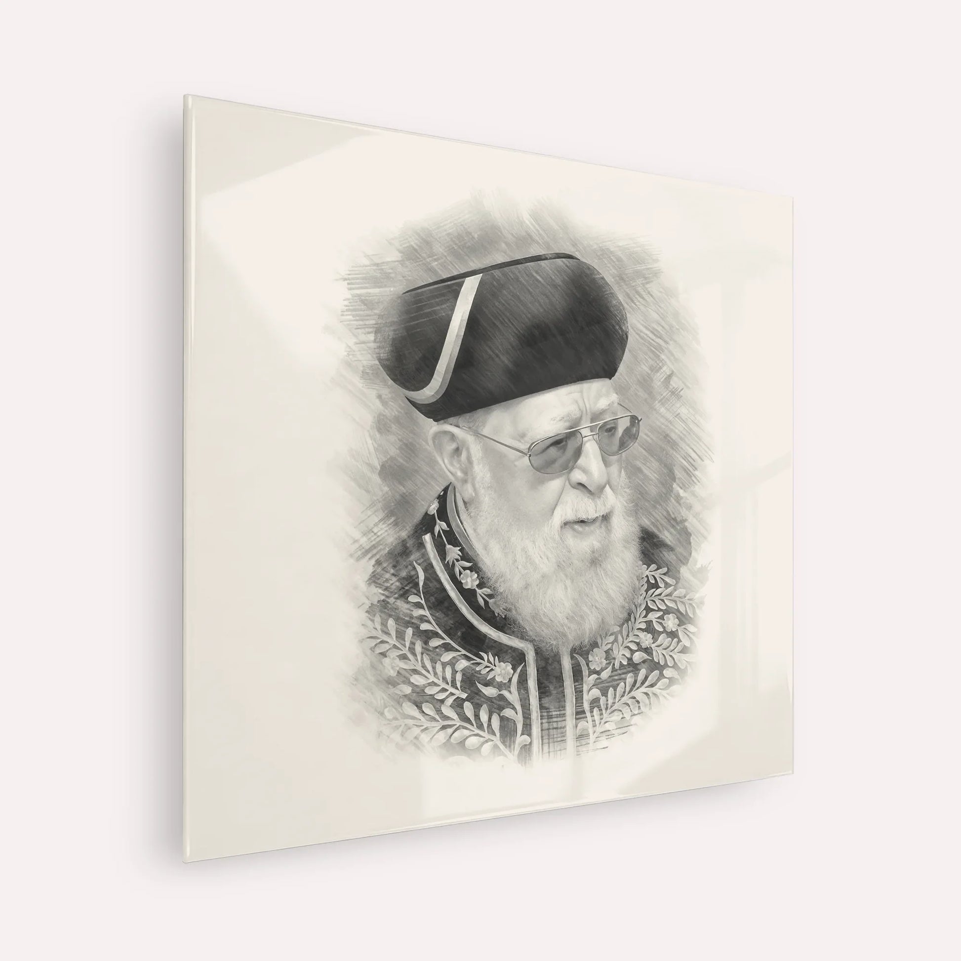 Rabbi Ovadia Yosef – Black & White – Acrylic Glass Square | Jewish Wall Art, Gedolim Pictures