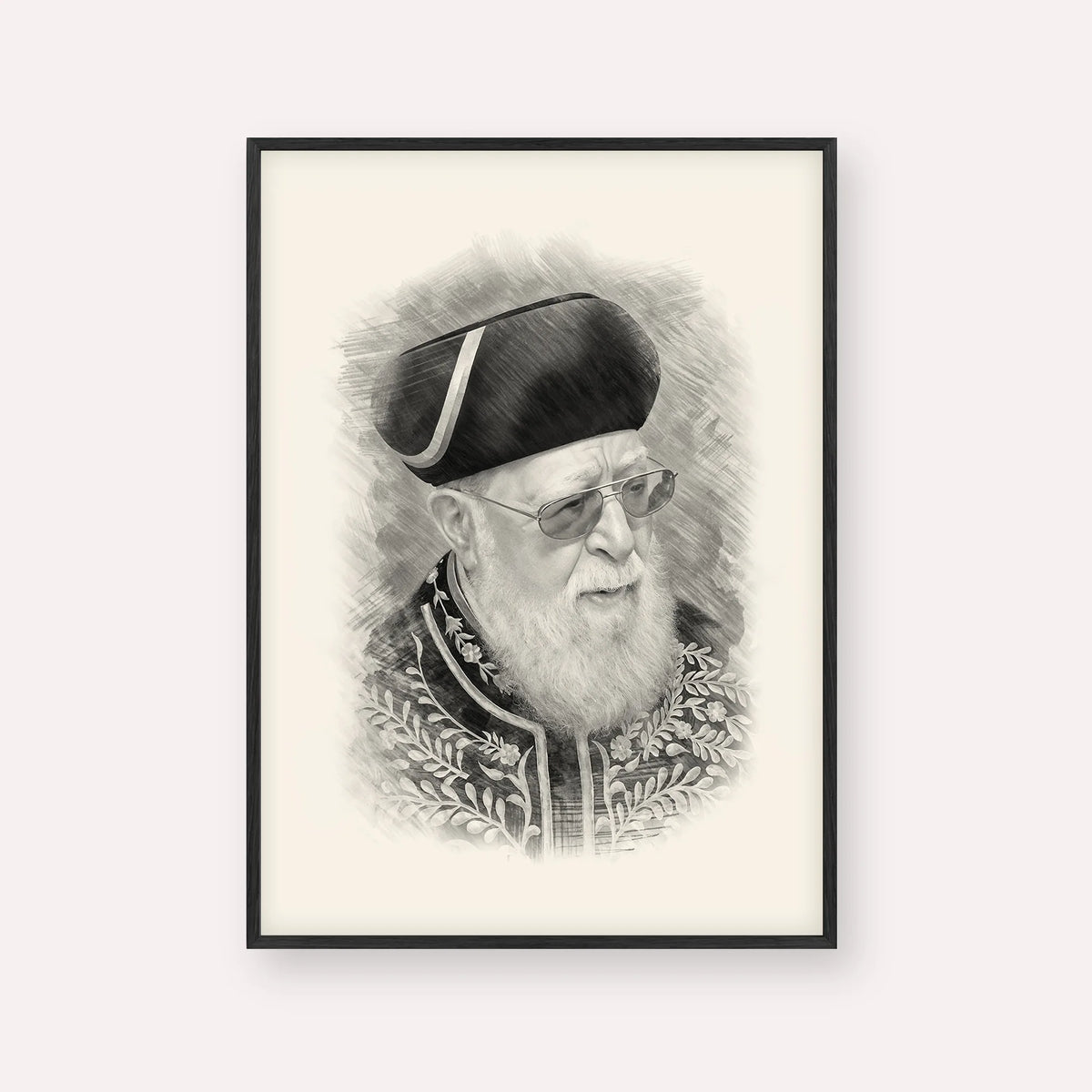 Rabbi Ovadia Yosef – Black & White – Black Frame Vertical | Jewish Wall Art, Gedolim Pictures