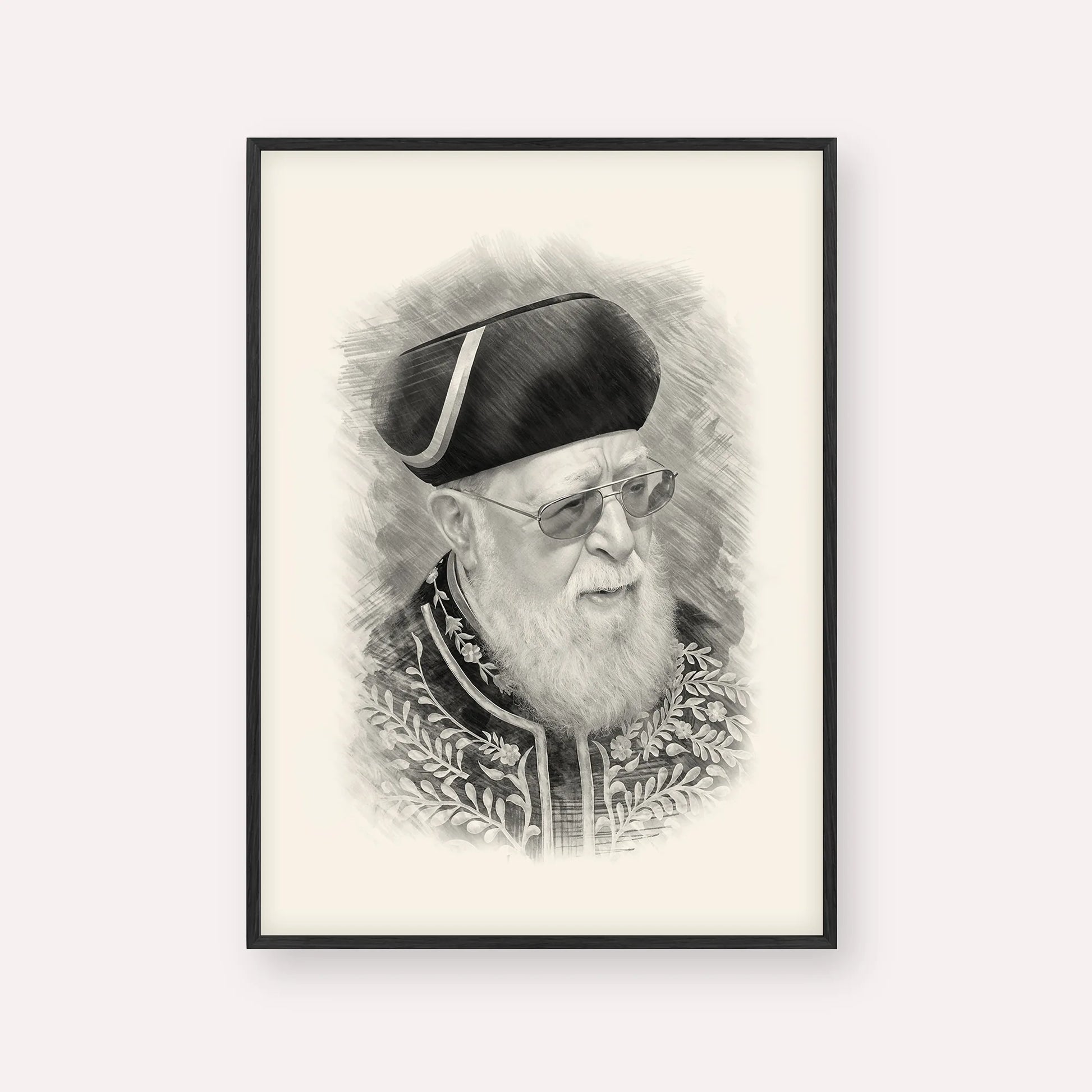 Rabbi Ovadia Yosef – Black & White – Black Frame Vertical | Jewish Wall Art, Gedolim Pictures