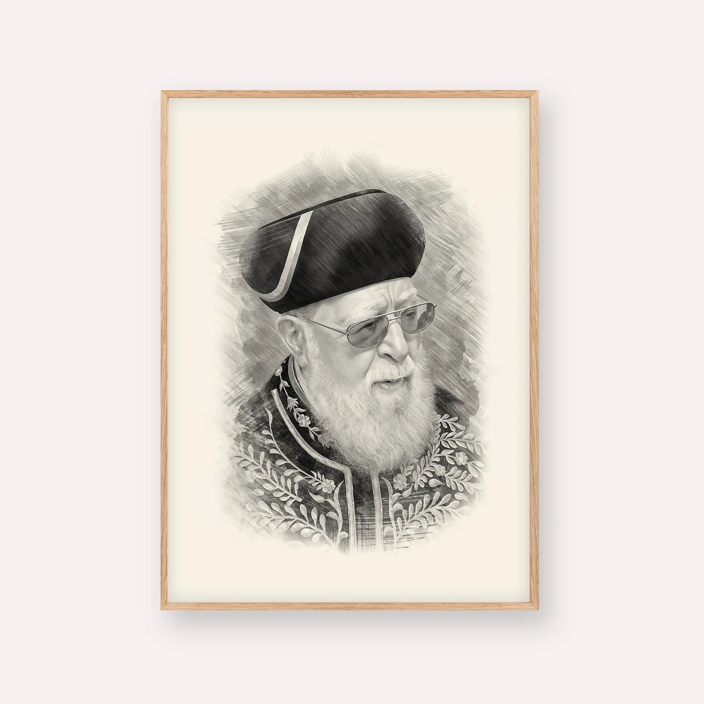 Rabbi Ovadia Yosef – Black & White – Wood Frame Vertical | Jewish Wall Art, Gedolim Pictures