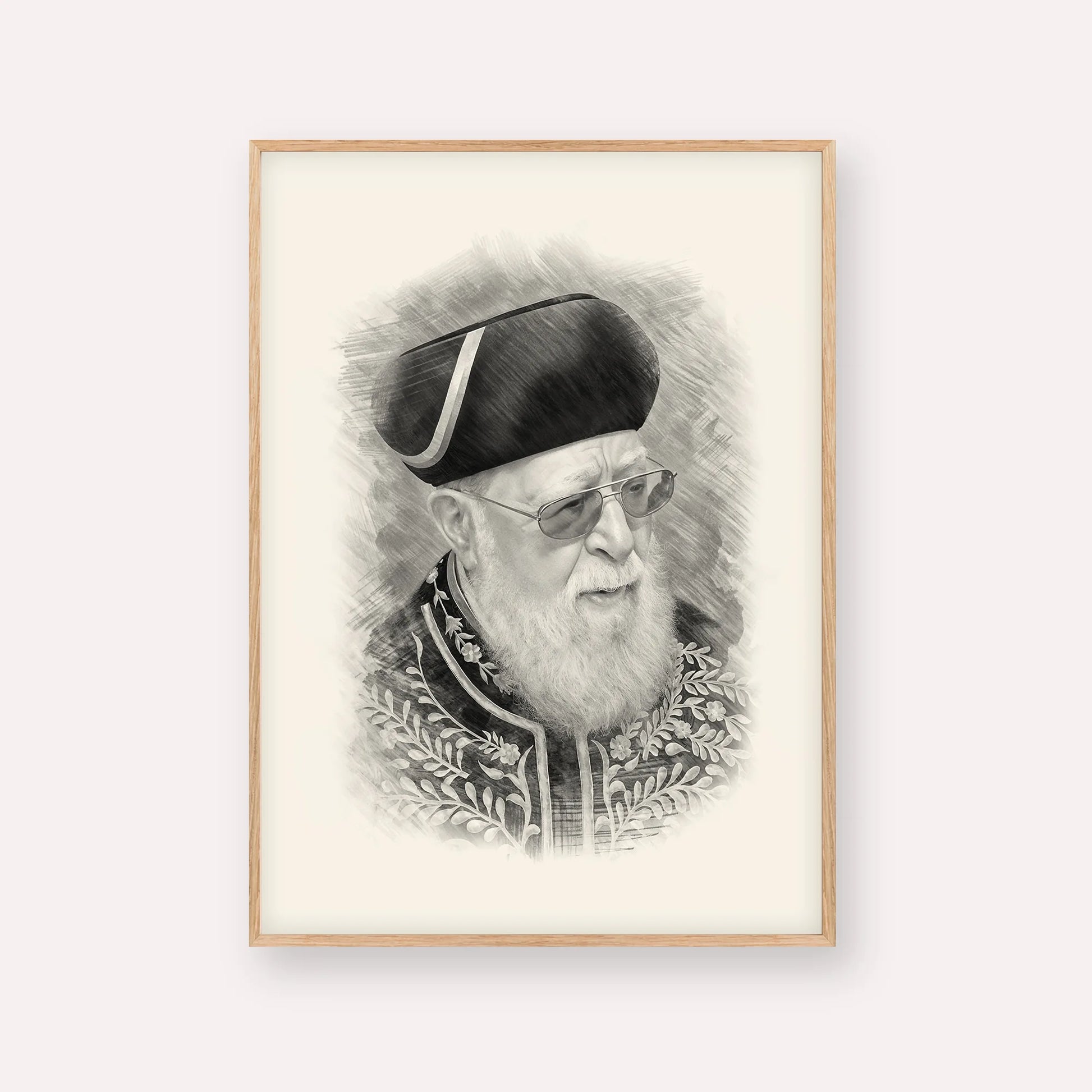Rabbi Ovadia Yosef – Black & White – Wood Frame Vertical | Jewish Wall Art, Gedolim Pictures
