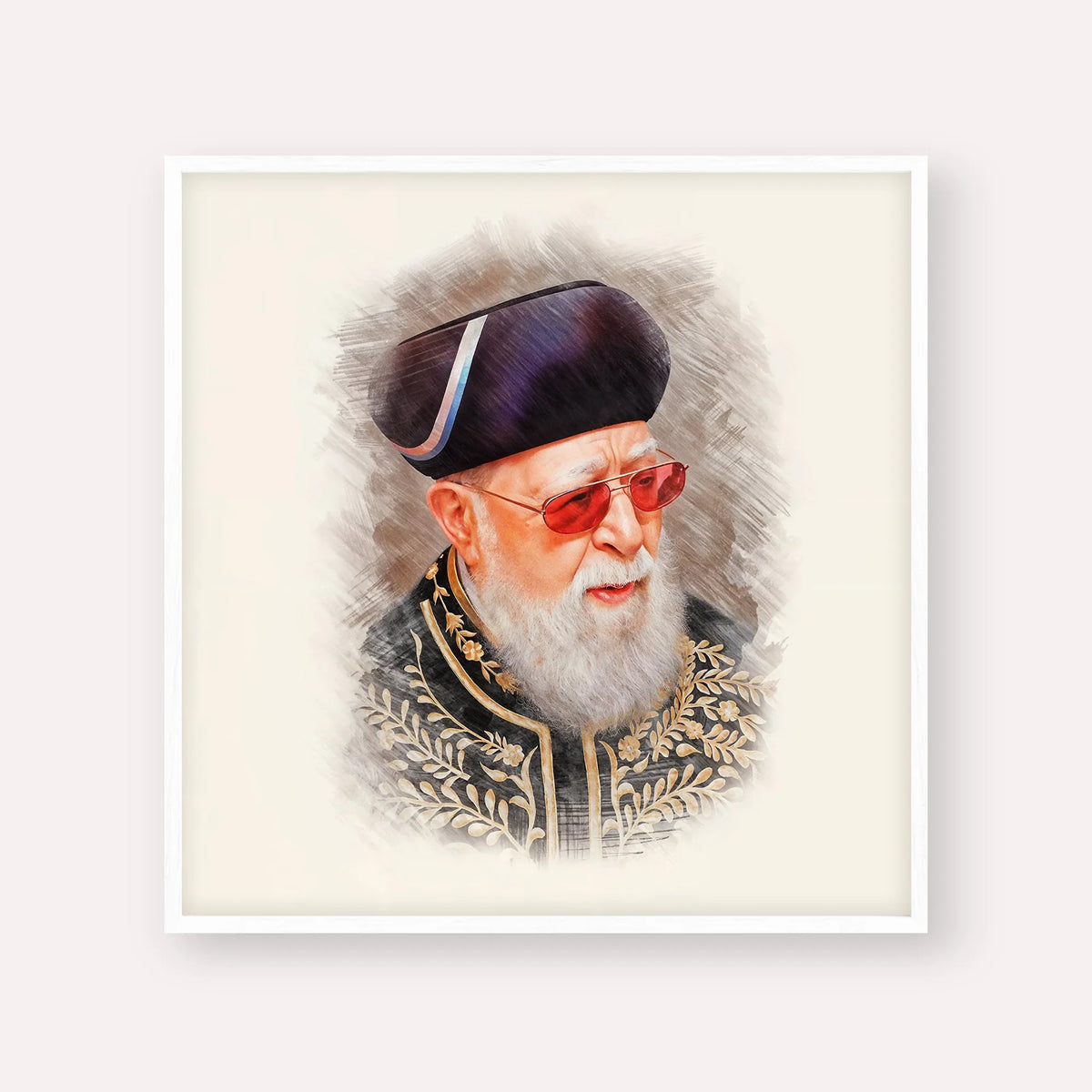 Rabbi Ovadia Yosef – White Frame Square | Jewish Wall Art, Gedolim Pictures