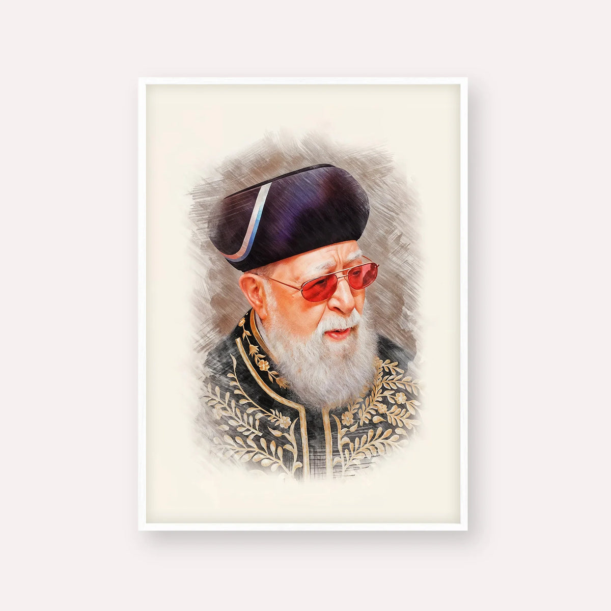 Rabbi Ovadia Yosef – White Frame Vertical | Jewish Wall Art, Gedolim Pictures