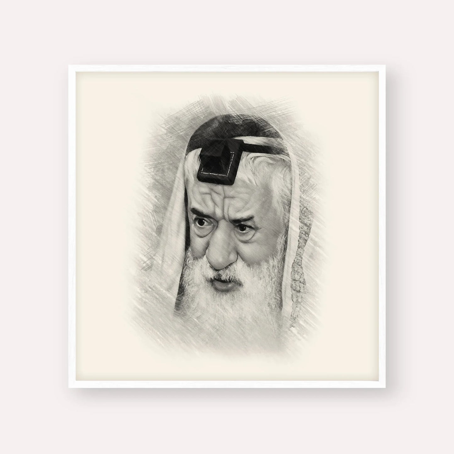 Rabbi Pinchas Hirschprung – Black & White – White Frame Square | Jewish Wall Art, Gedolim Pictures