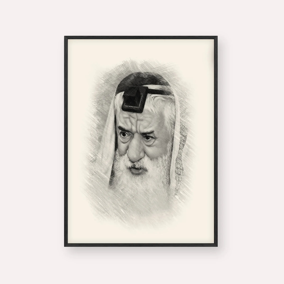 Rabbi Pinchas Hirschprung – Black & White – Black Frame Vertical | Jewish Wall Art, Gedolim Pictures