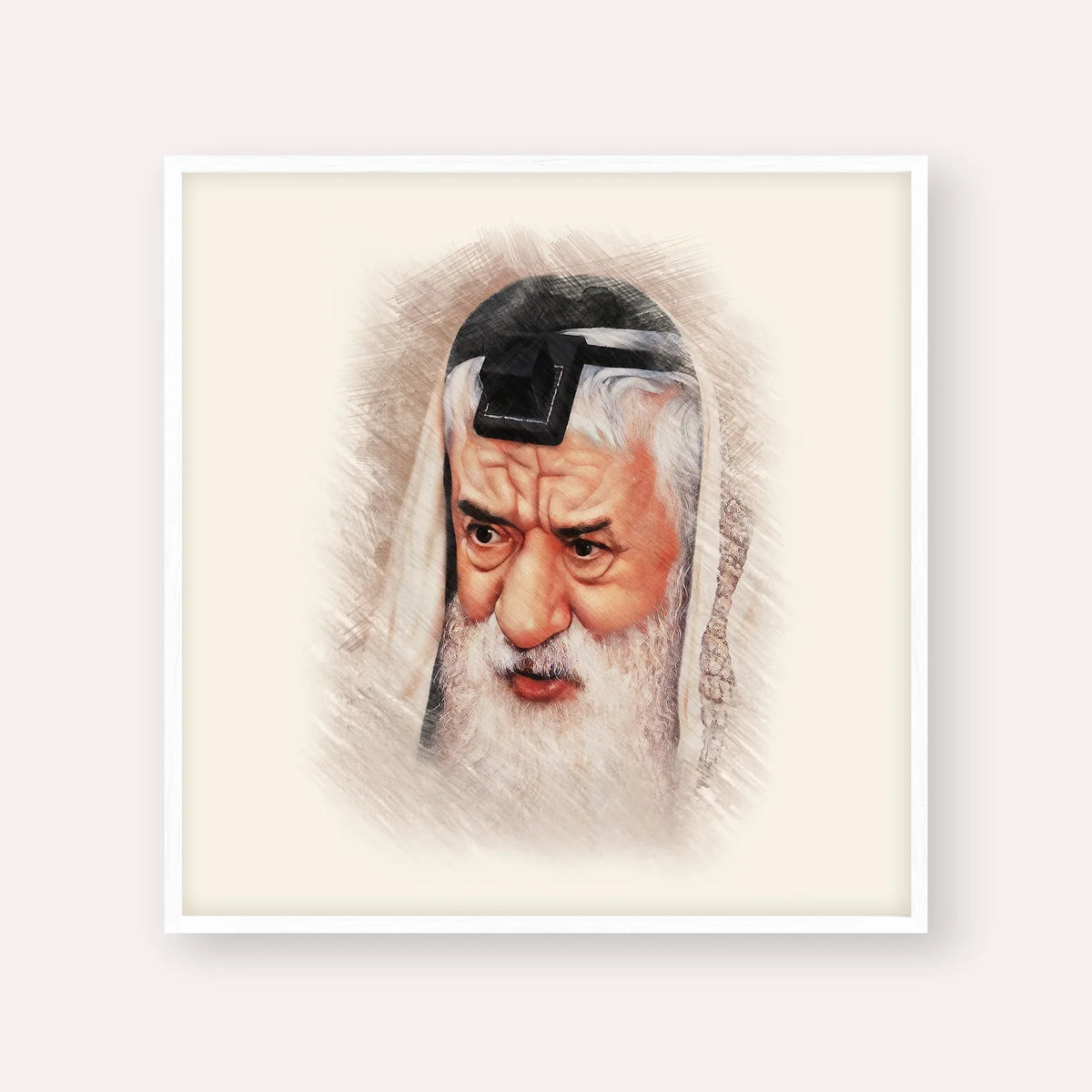 Rabbi Pinchas Hirschprung – White Frame Square | Jewish Wall Art, Gedolim Pictures