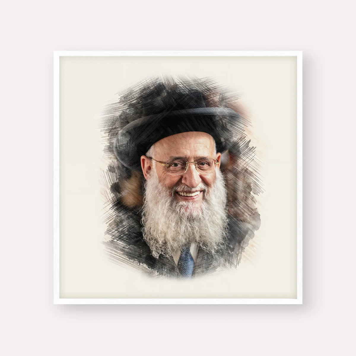 Rabbi Reuven Elbaz – White Frame Square | Jewish Wall Art, Gedolim Pictures