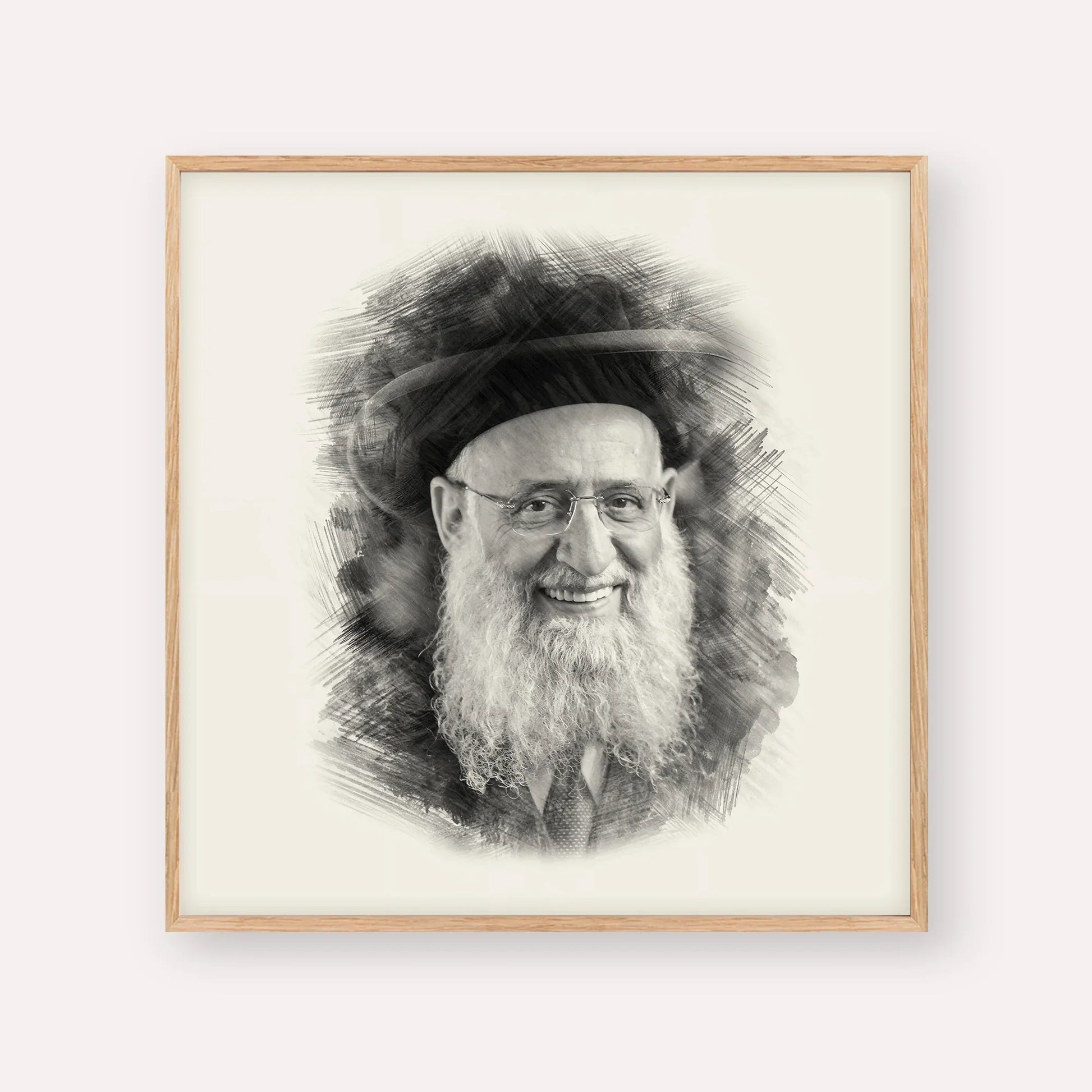 Rabbi Reuven Elbaz – Black & White – Wood Frame Square | Jewish Wall Art, Gedolim Pictures