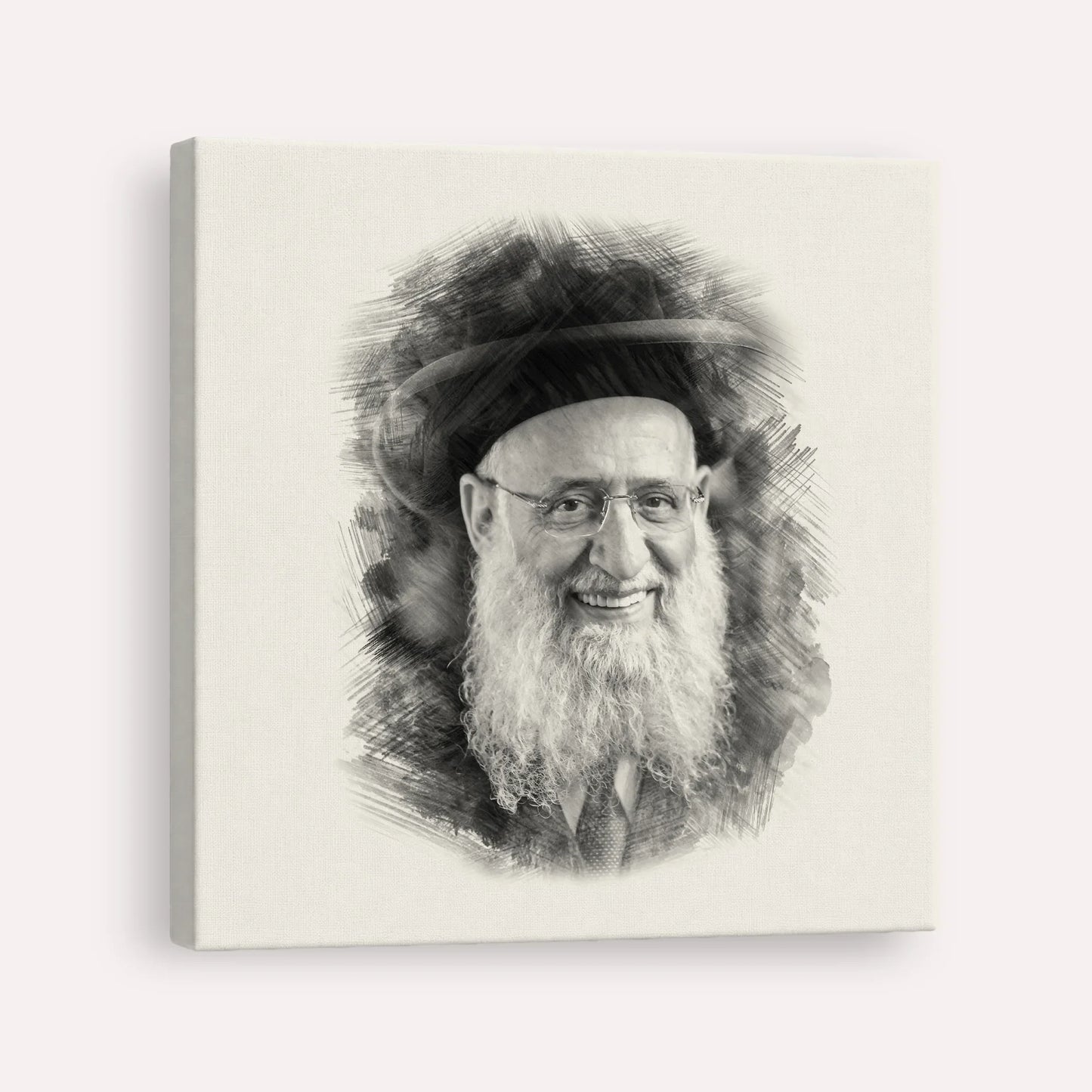 Rabbi Reuven Elbaz – Black & White – Canvas Square | Jewish Wall Art, Gedolim Pictures