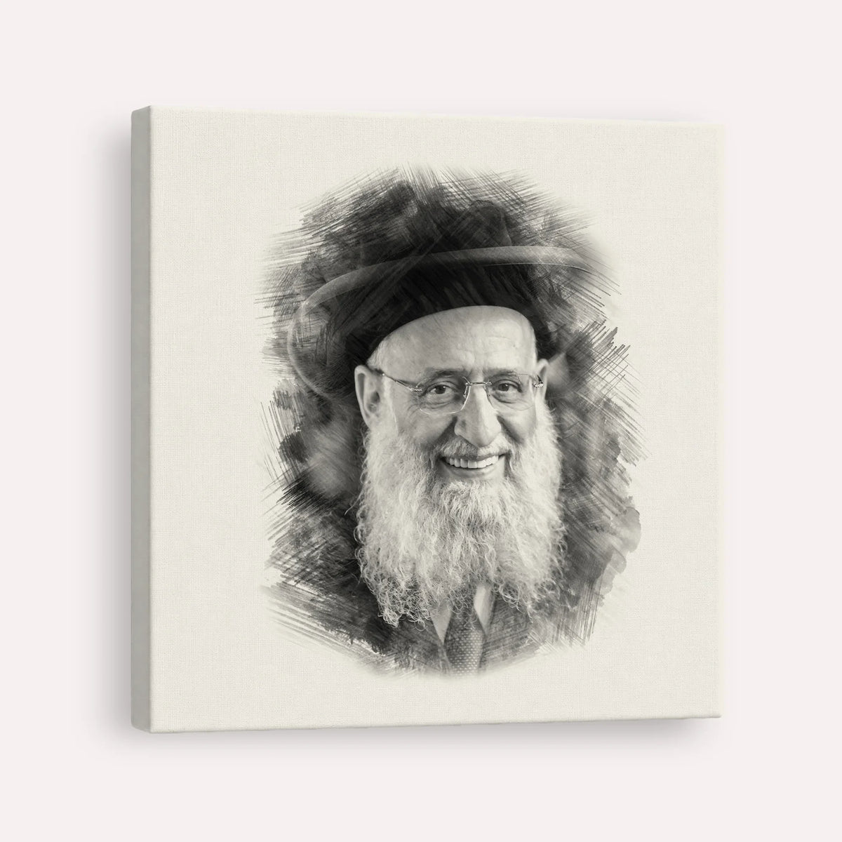 Rabbi Reuven Elbaz – Black & White – Canvas Square | Jewish Wall Art, Gedolim Pictures