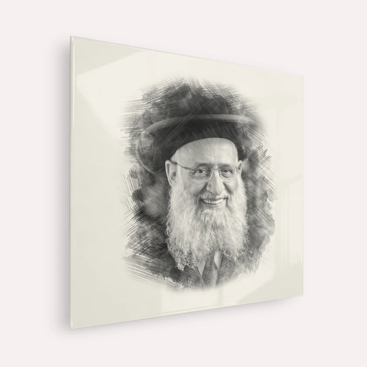 Rabbi Reuven Elbaz – Black & White – Acrylic Glass Square | Jewish Wall Art, Gedolim Pictures