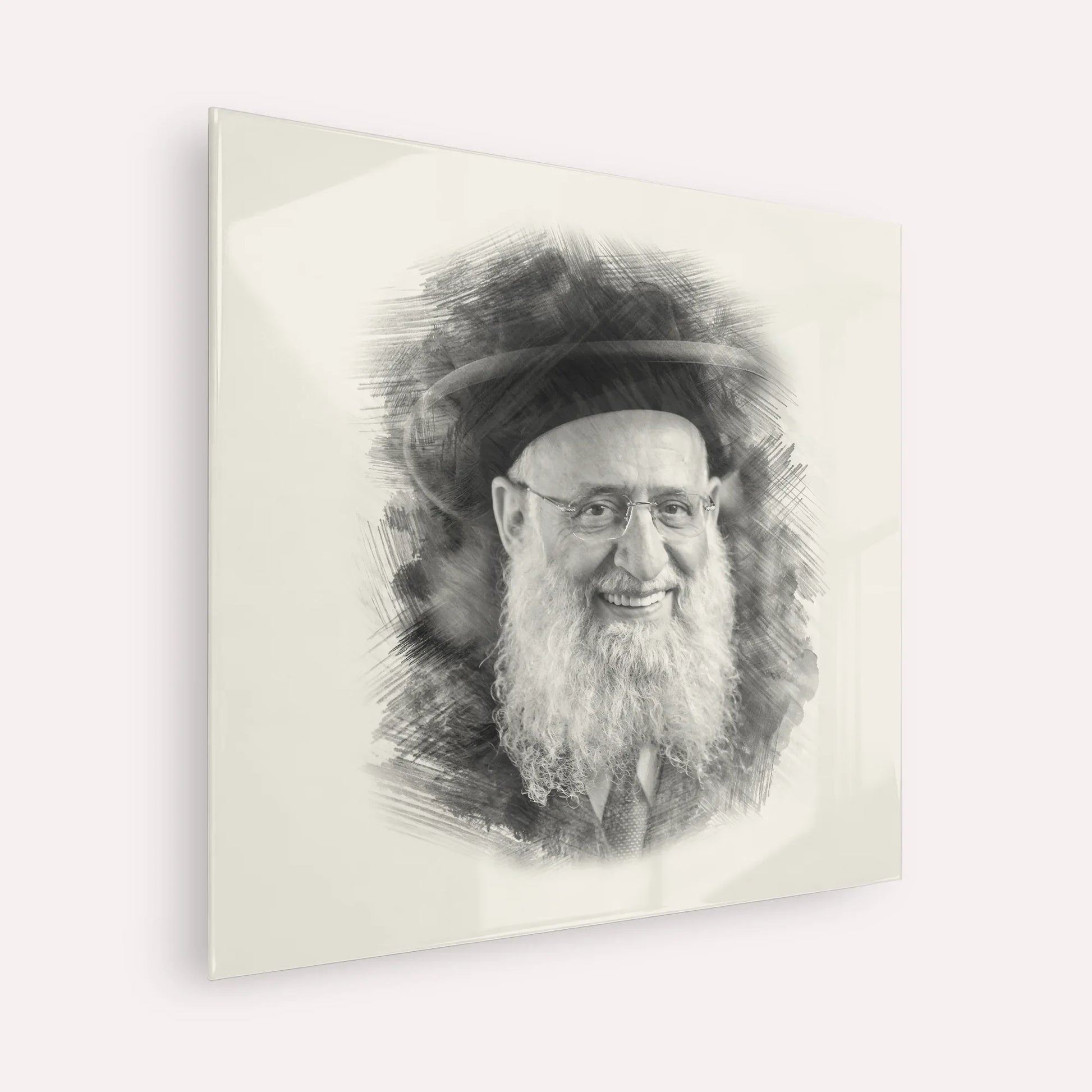 Rabbi Reuven Elbaz – Black & White – Acrylic Glass Square | Jewish Wall Art, Gedolim Pictures