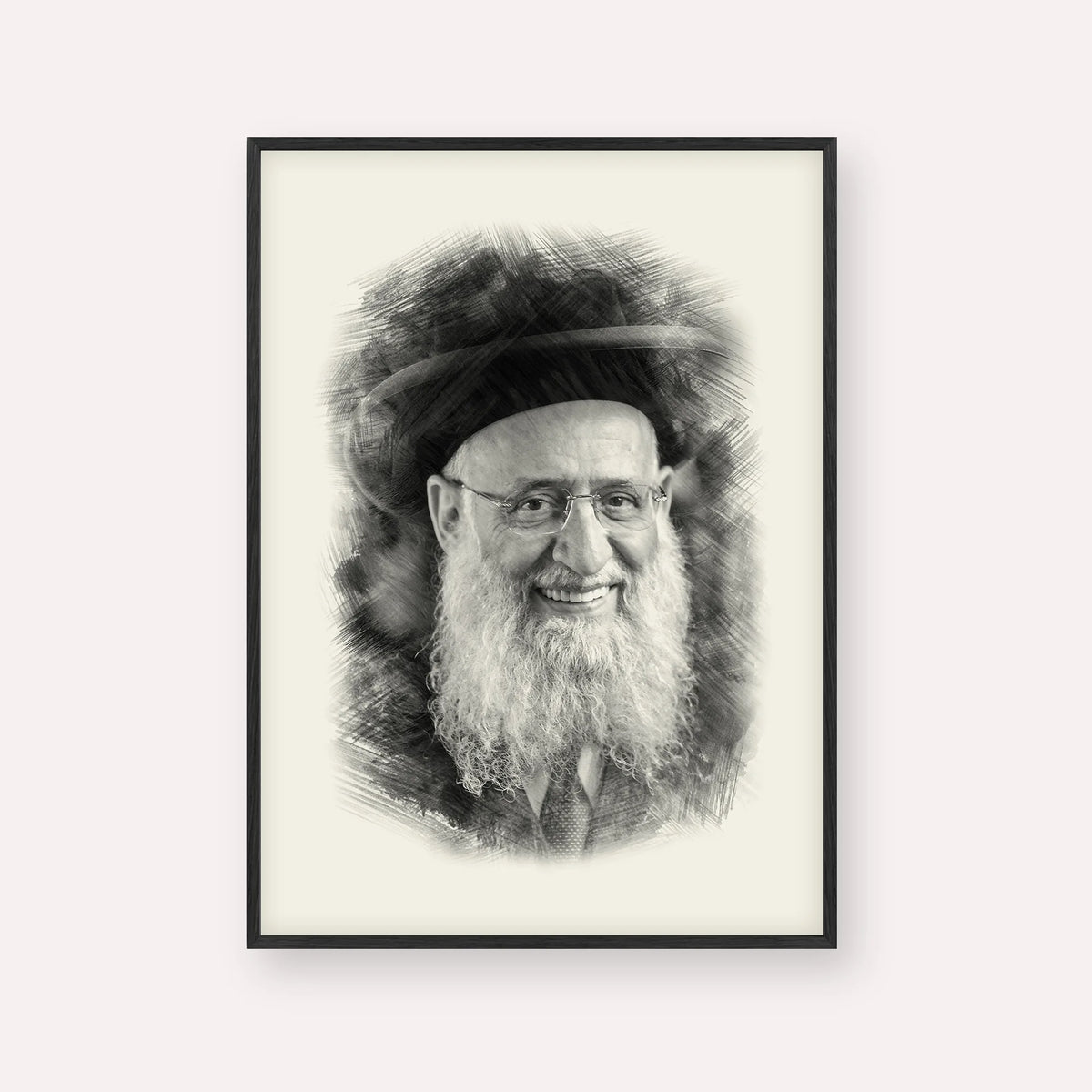 Rabbi Reuven Elbaz – Black & White – Black Frame Vertical | Jewish Wall Art, Gedolim Pictures
