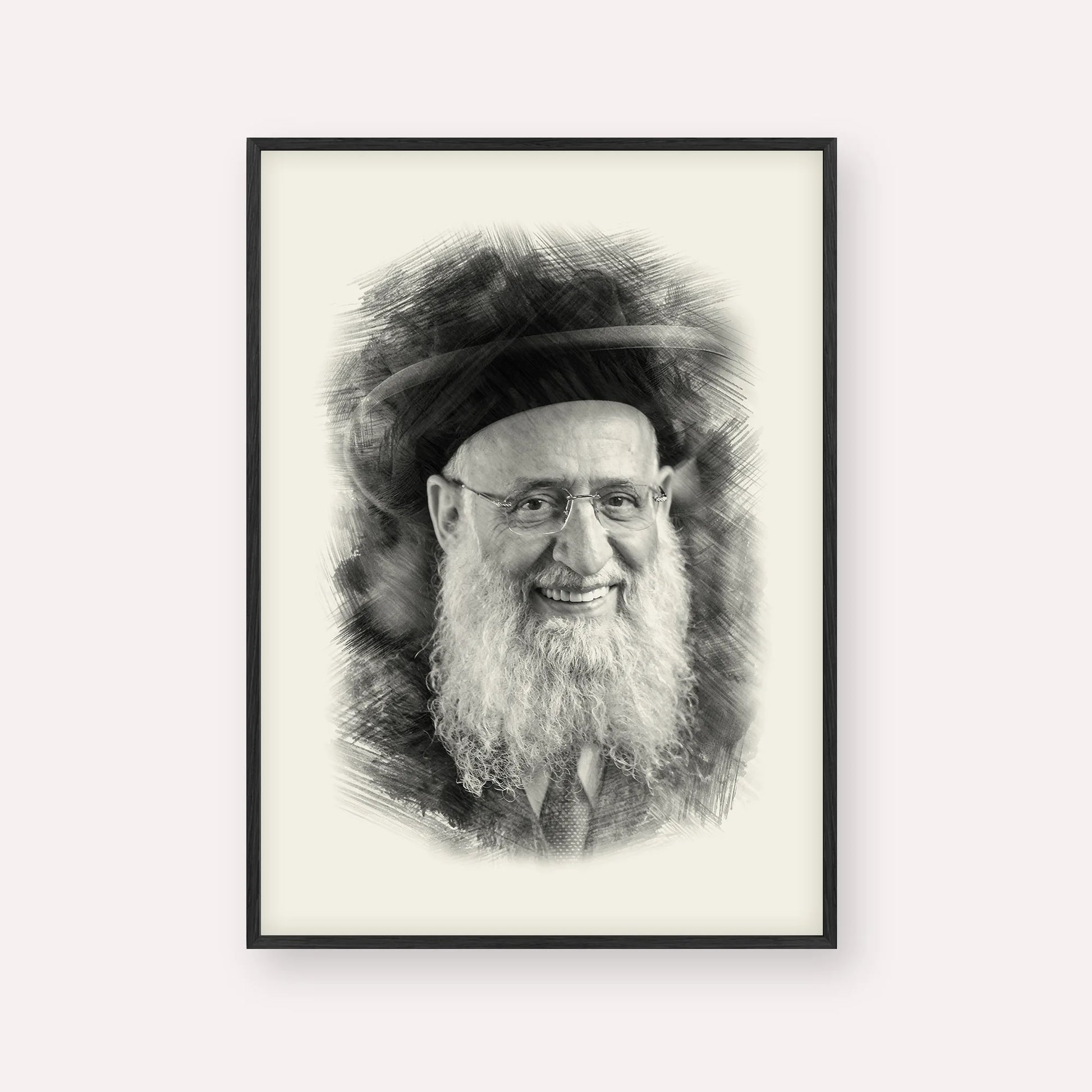 Rabbi Reuven Elbaz – Black & White – Black Frame Vertical | Jewish Wall Art, Gedolim Pictures