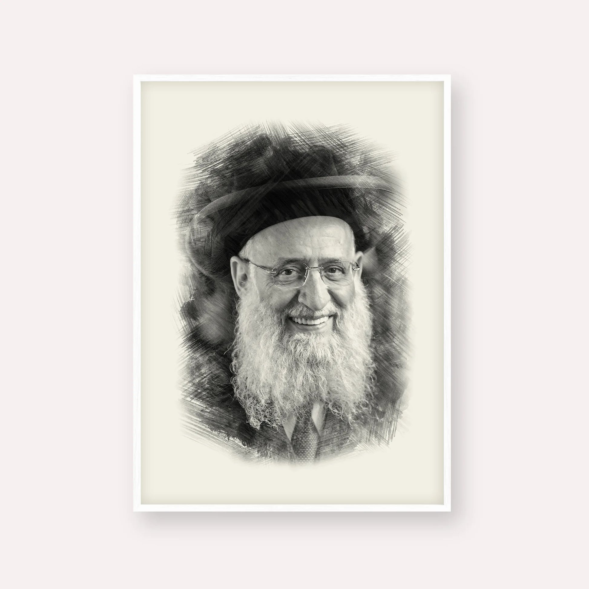 Rabbi Reuven Elbaz – Black & White – White Frame Vertical | Jewish Wall Art, Gedolim Pictures