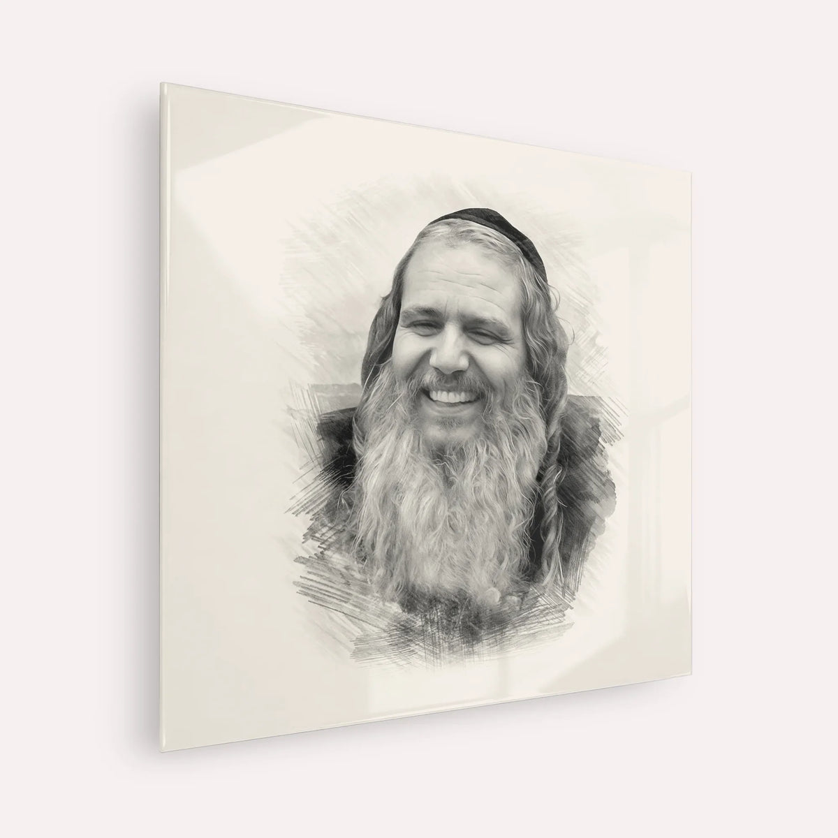 Rabbi Shalom Arush – Black & White – Acrylic Glass Square | Jewish Wall Art, Gedolim Pictures
