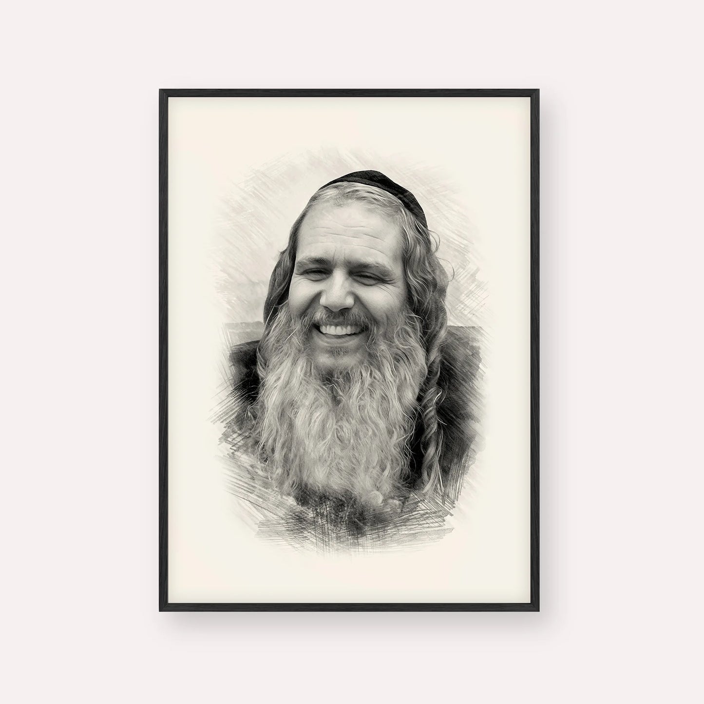 Rabbi Shalom Arush – Black & White – Black Frame Vertical | Jewish Wall Art, Gedolim Pictures